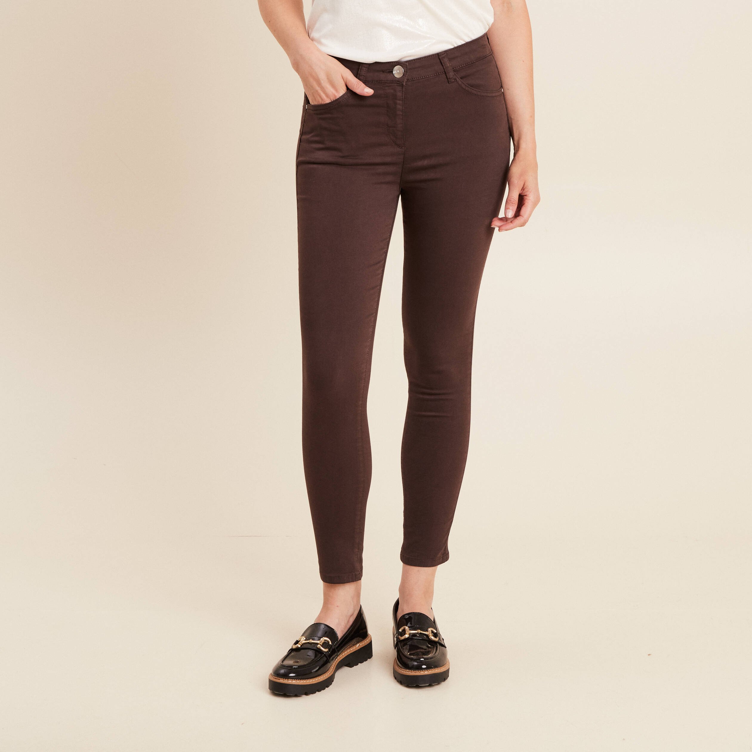 pantalon leger taille standard 78eme marron fonce femme Pantalon léger taille standard 7/8ème marron foncé femme