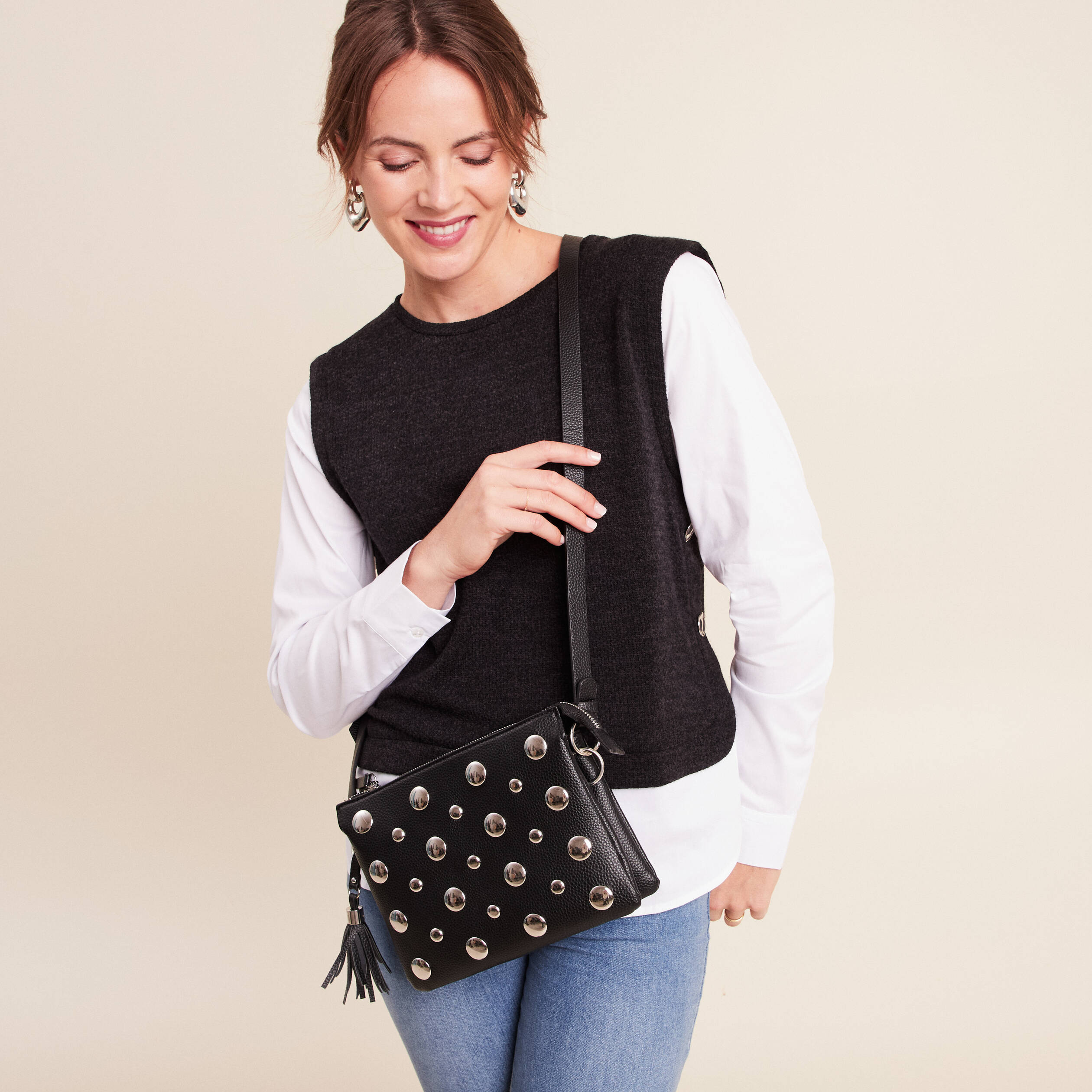 Sac bandouli&egrave;re avec 2 pochettes noir femme