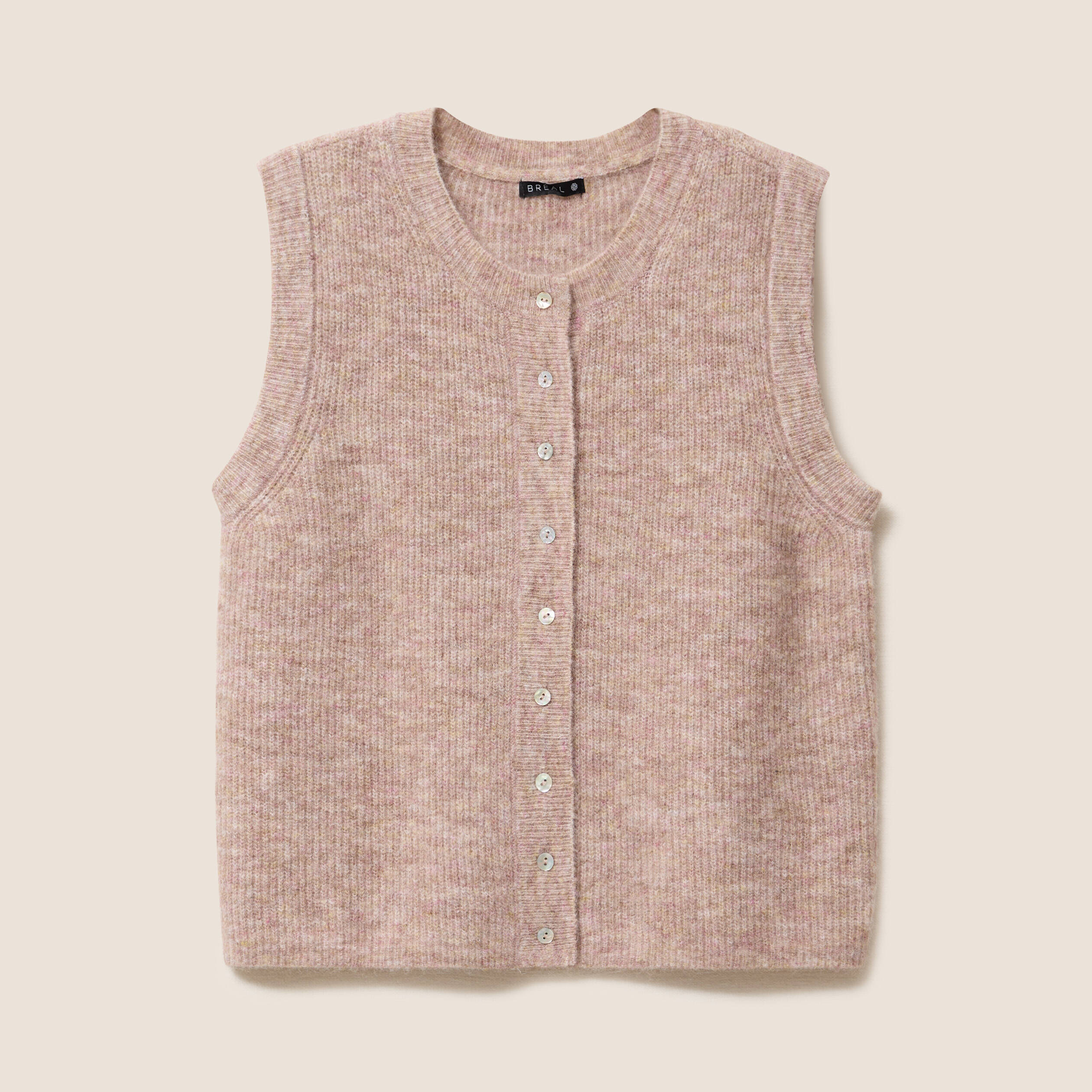 Gilet droit mi-long sans manches creme femme