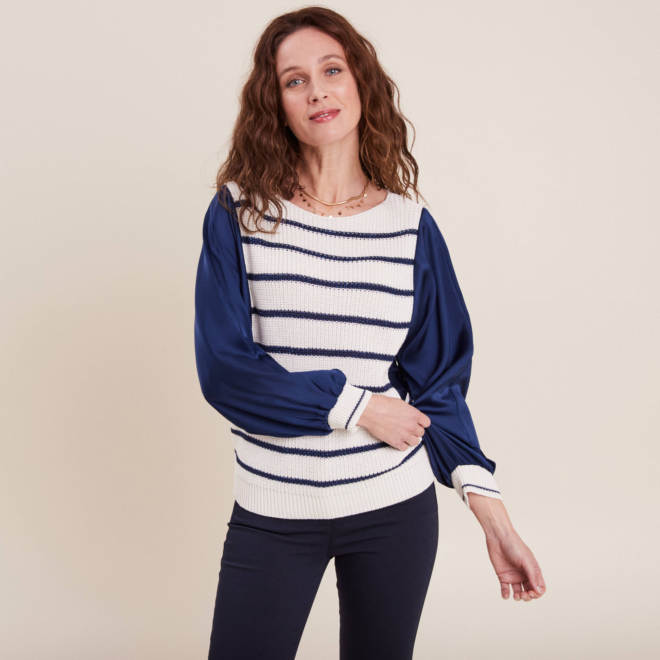 Pull manches longues blanc femme