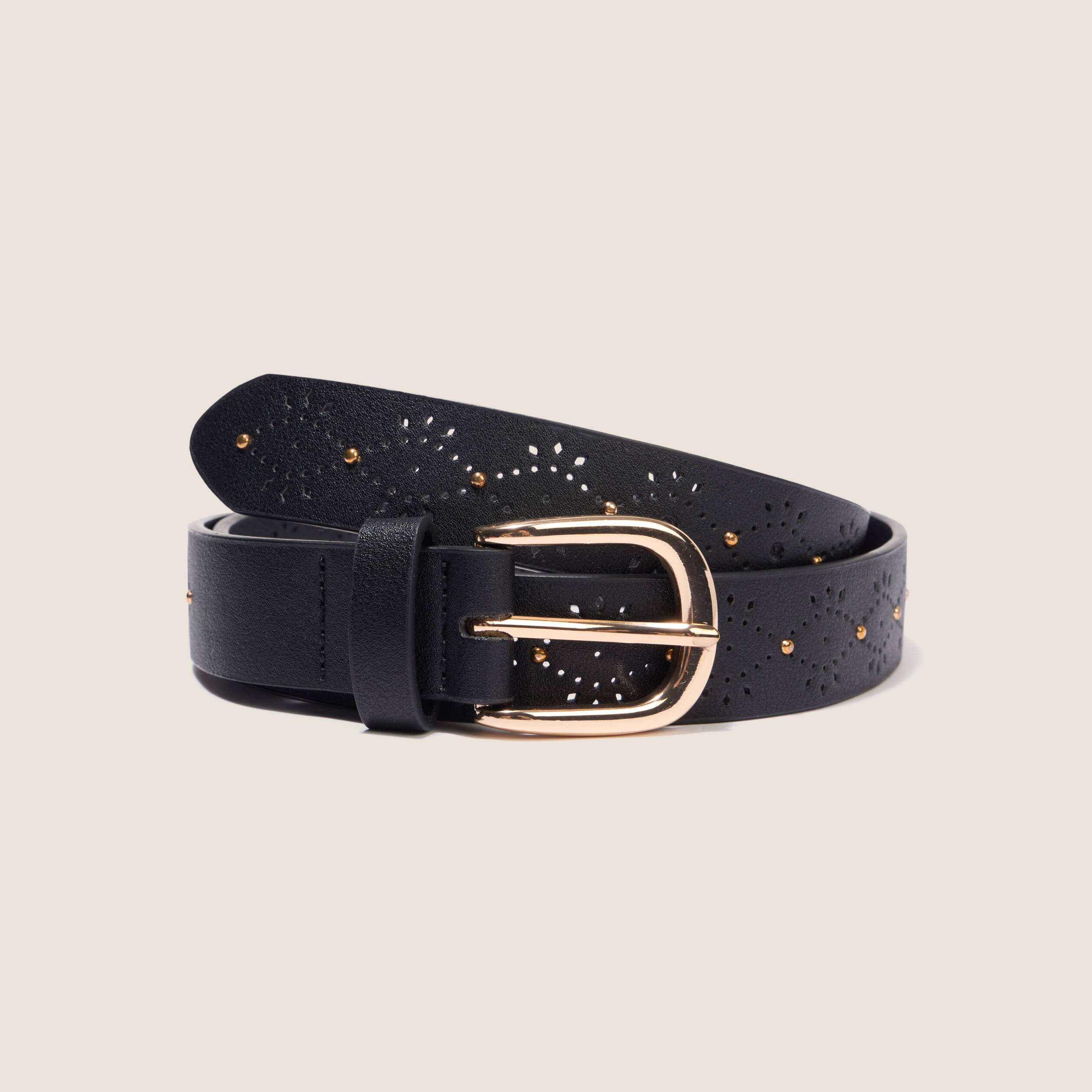 Ceinture fine ajour&eacute;e noir femme