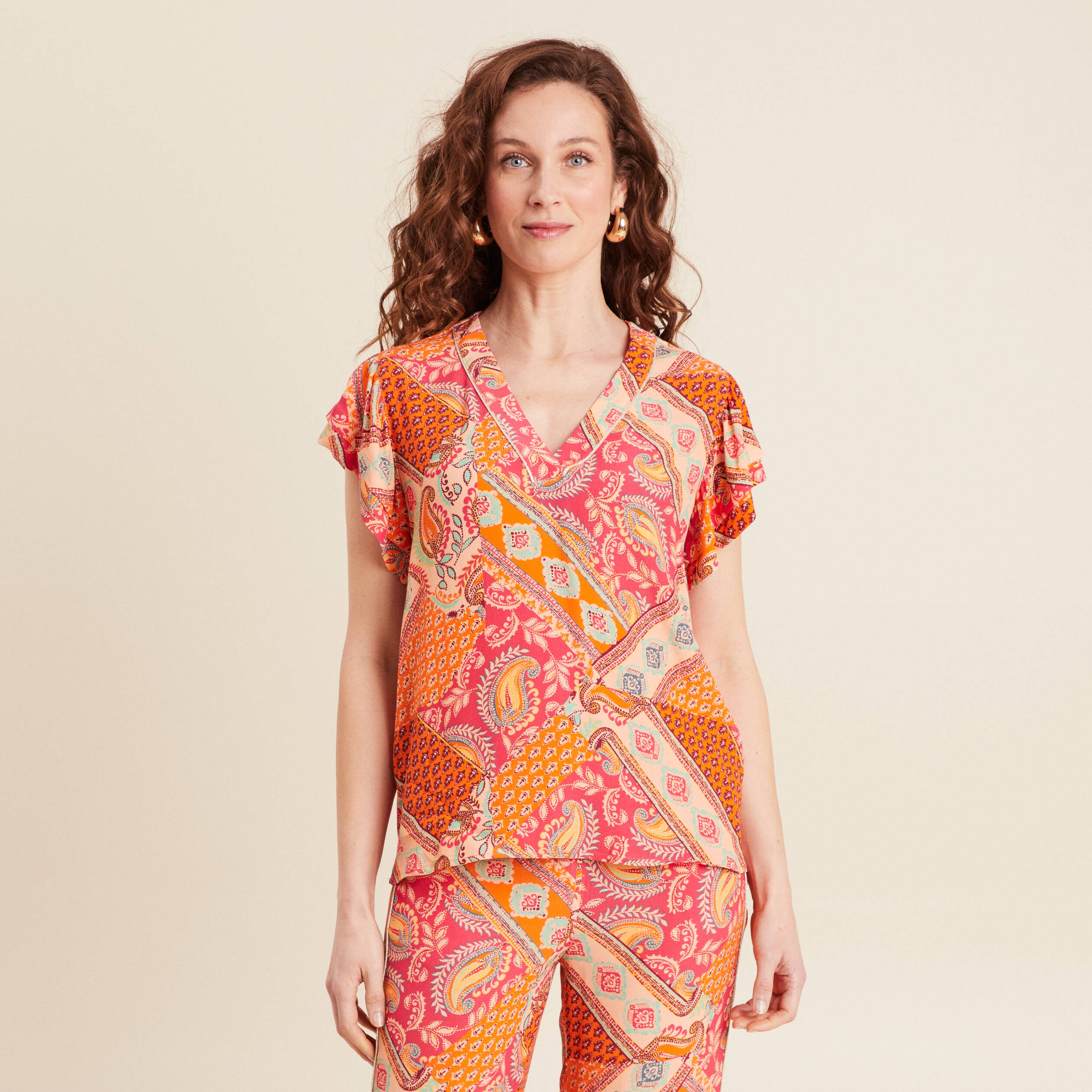 Blouse manches courtes orange femme