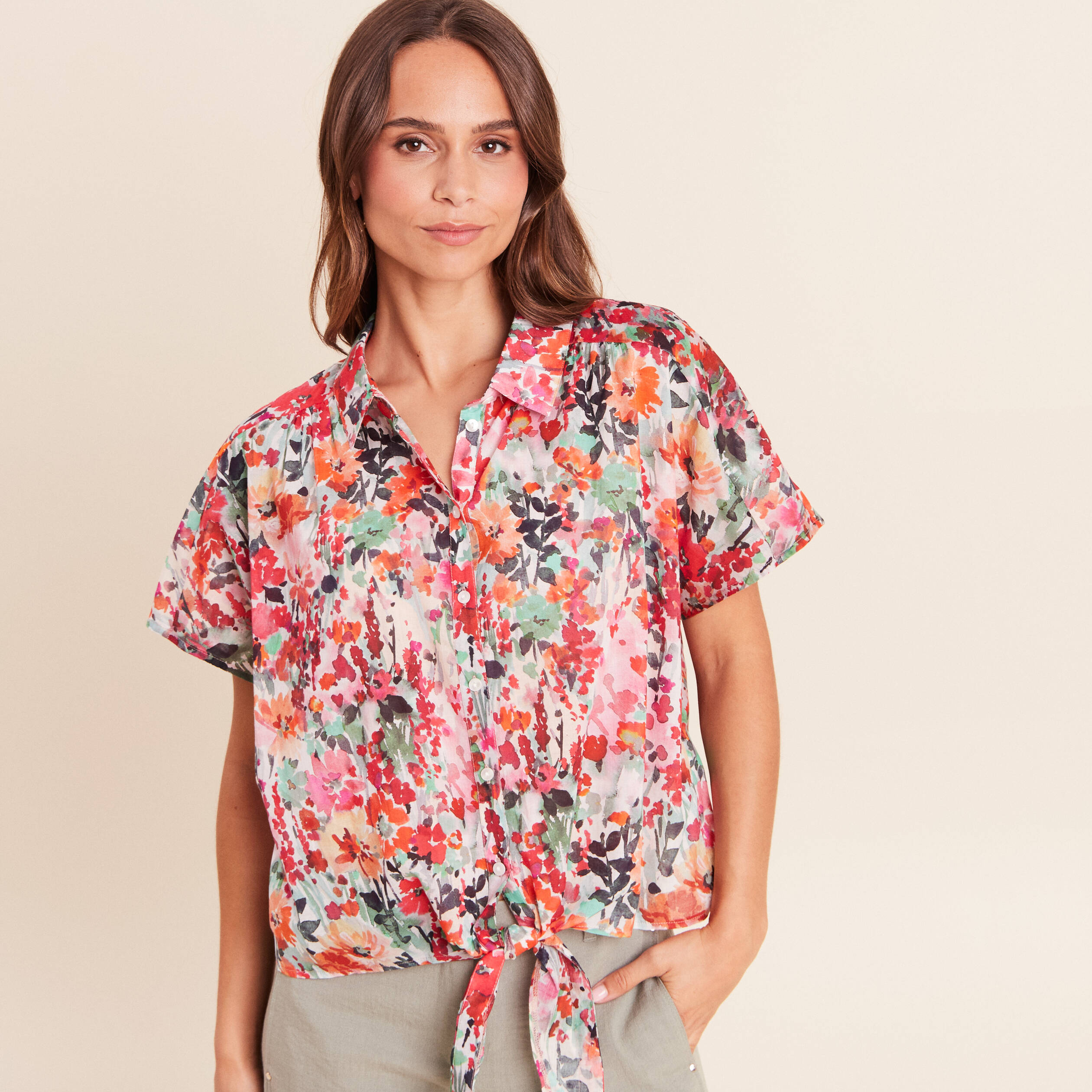 Chemise droite courte manches courtes multicolore femme