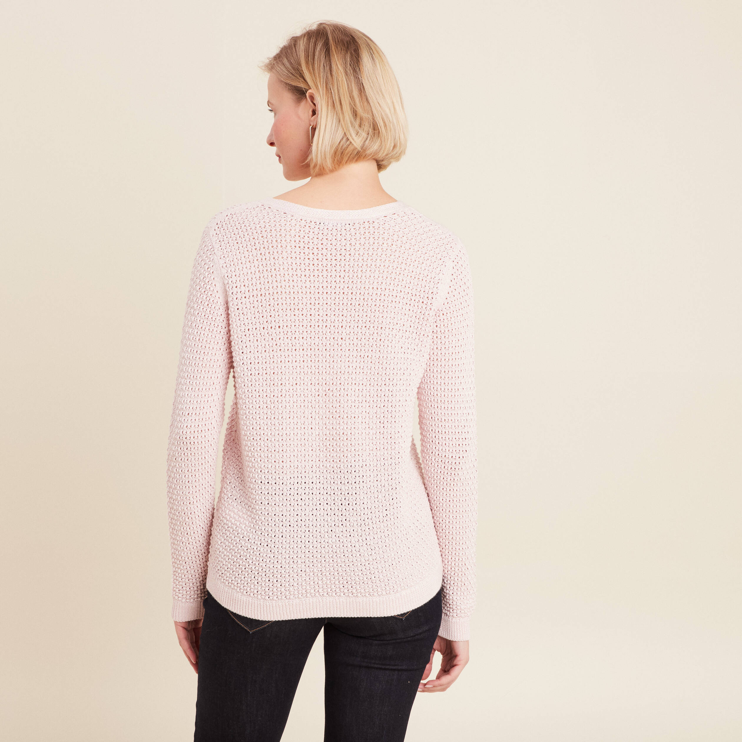 pull manches longues col en v rose clair femme Pull manches longues col en V rose clair femme