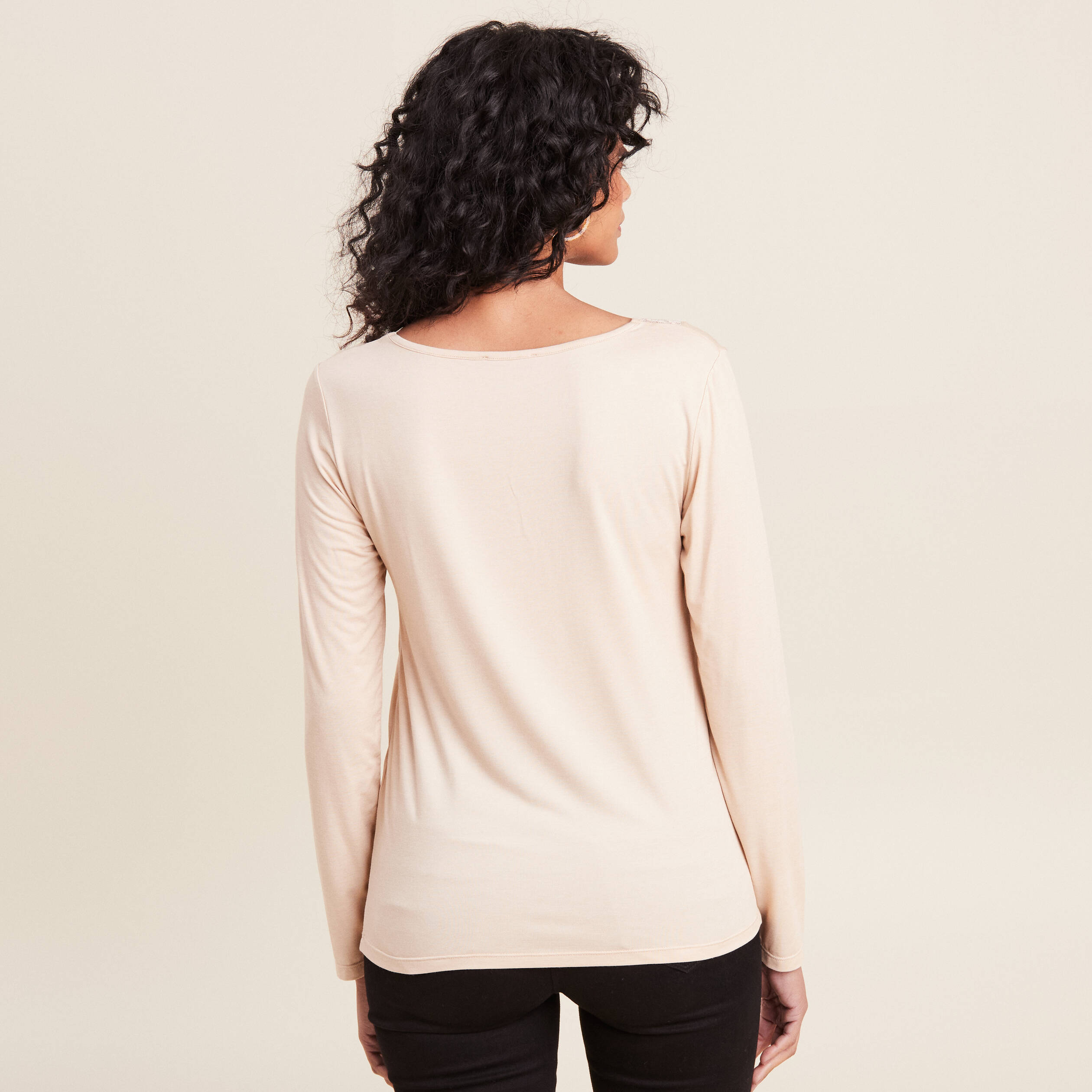 T-shirt thermo-douceur manches longues beige femme