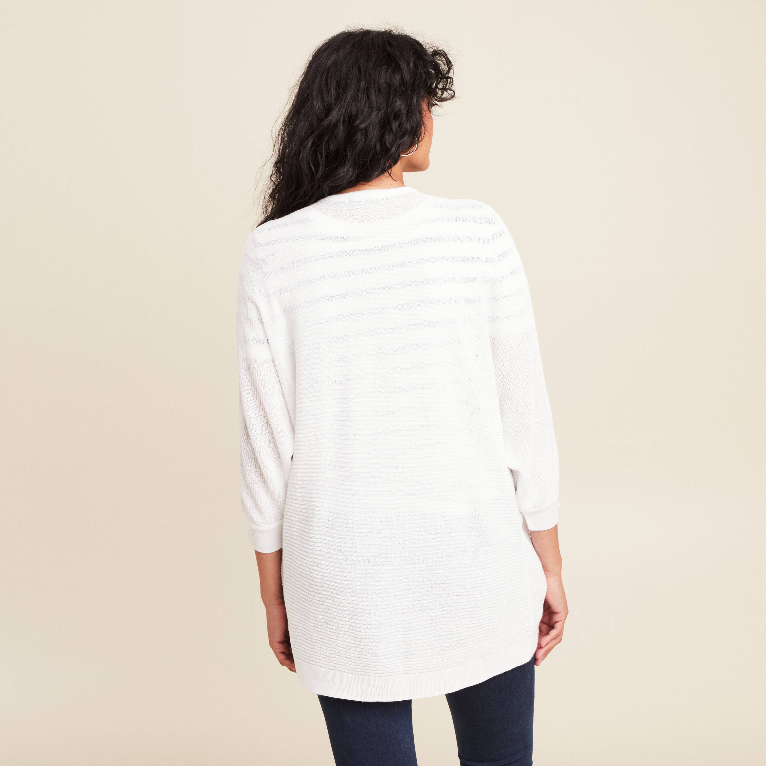 gilet droit mi long a pans manches 34 ecru femme Gilet droit mi-long à pans manches 3/4 ecru femme