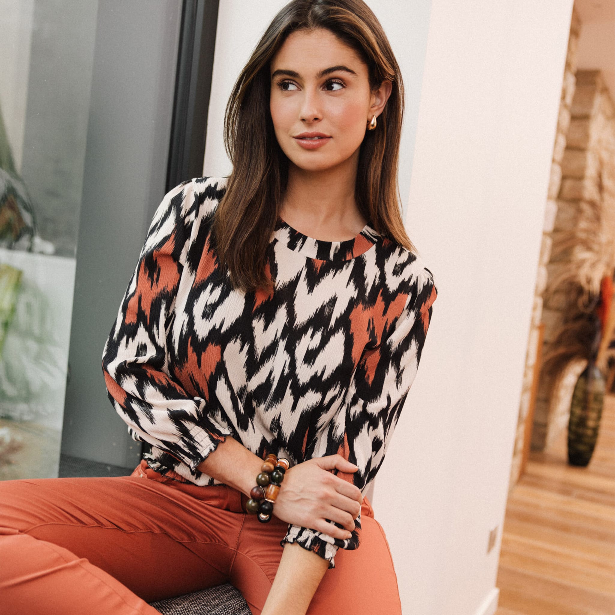Blouse manches 3/4 orange femme