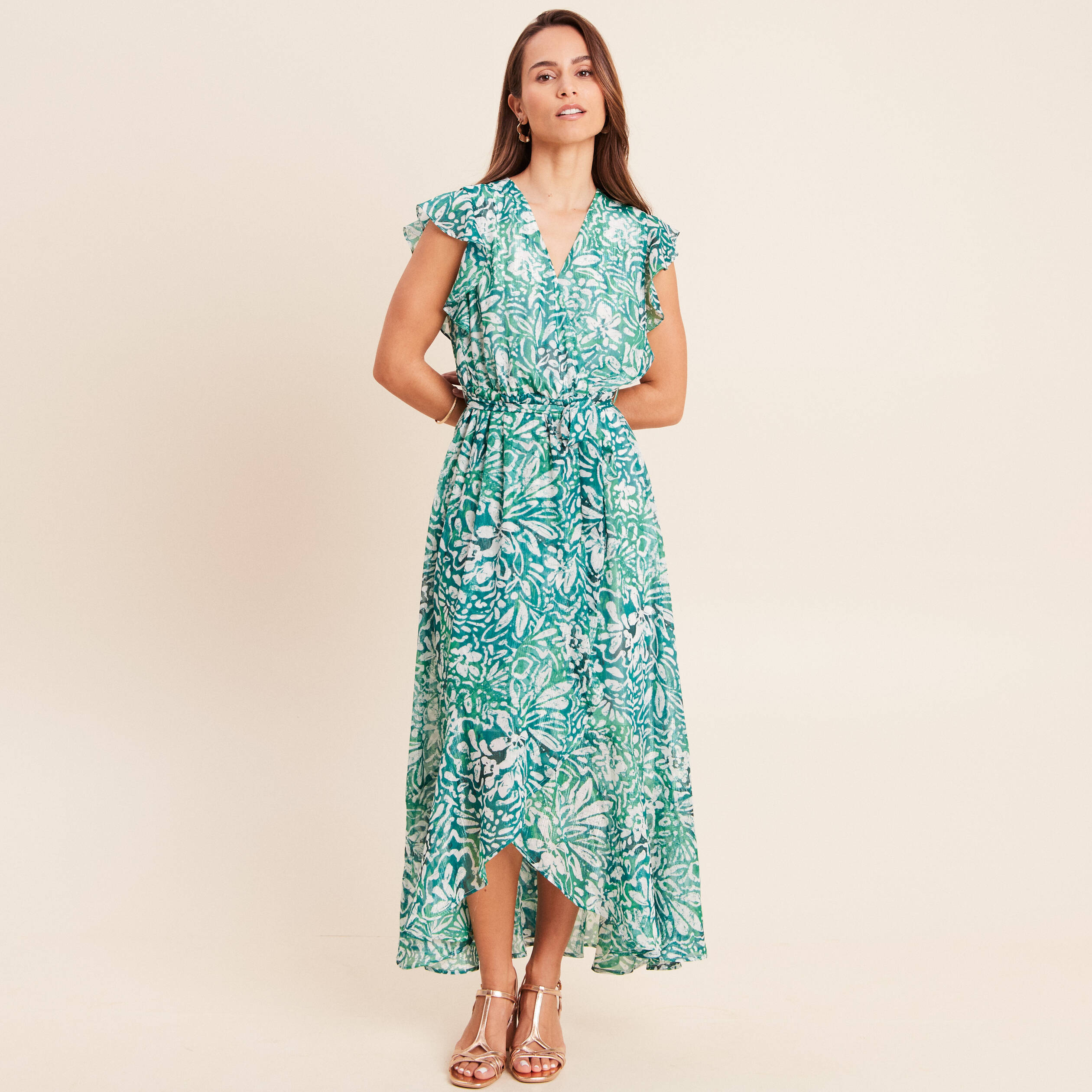 Robe longue portefeuille vert femme