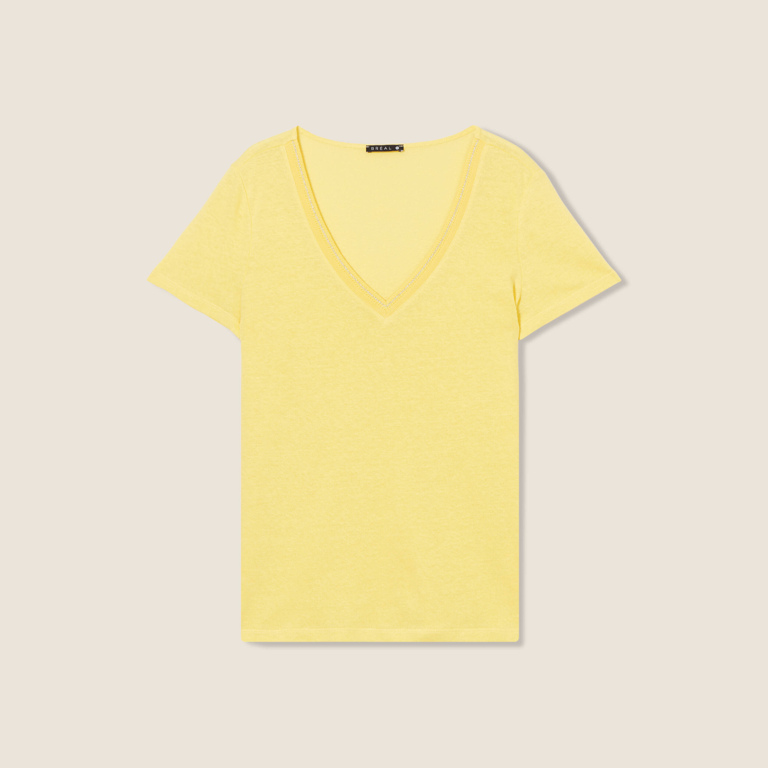 T-shirt manches courtes col en V jaune femme