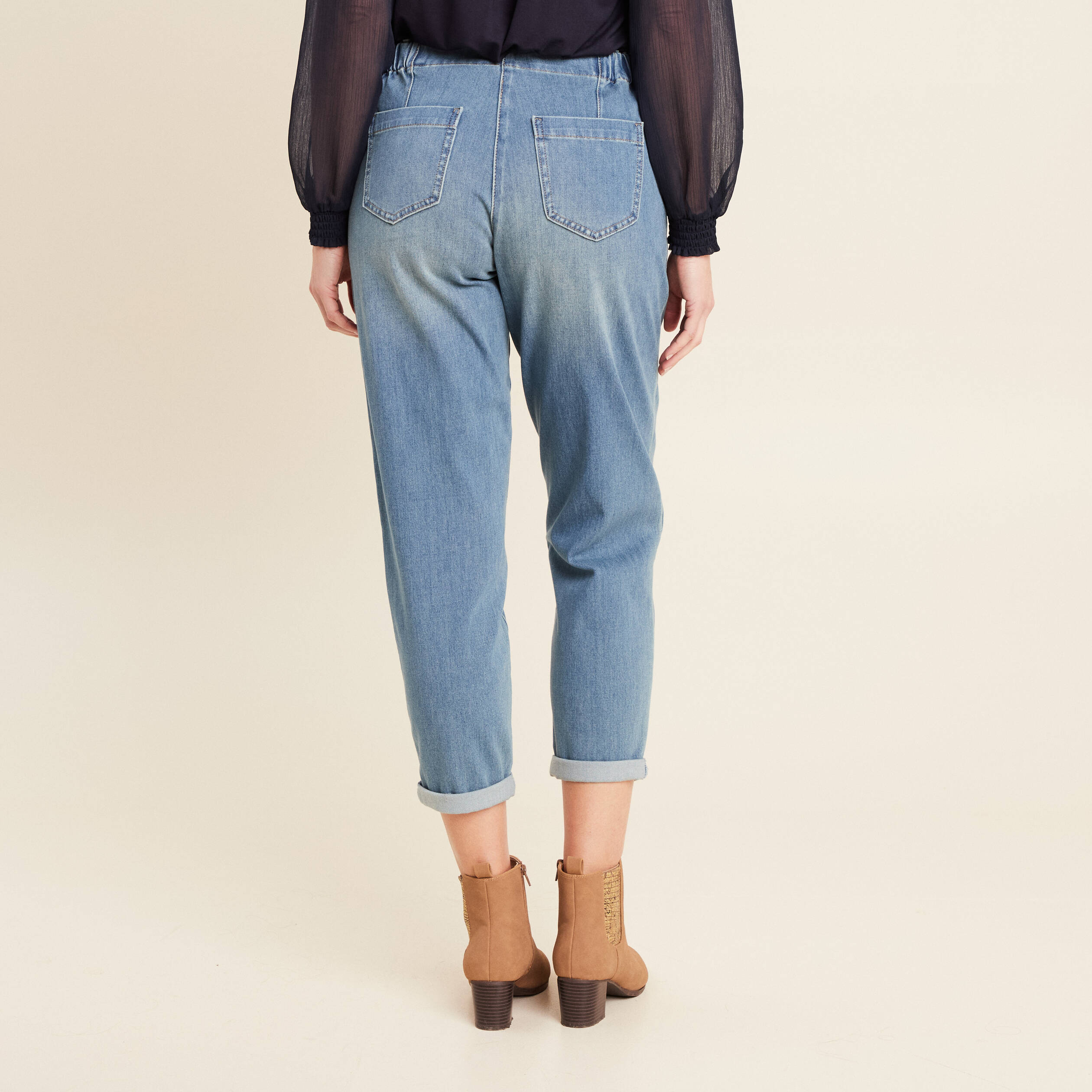 Jean paperbag détails tressés denim double stone femme