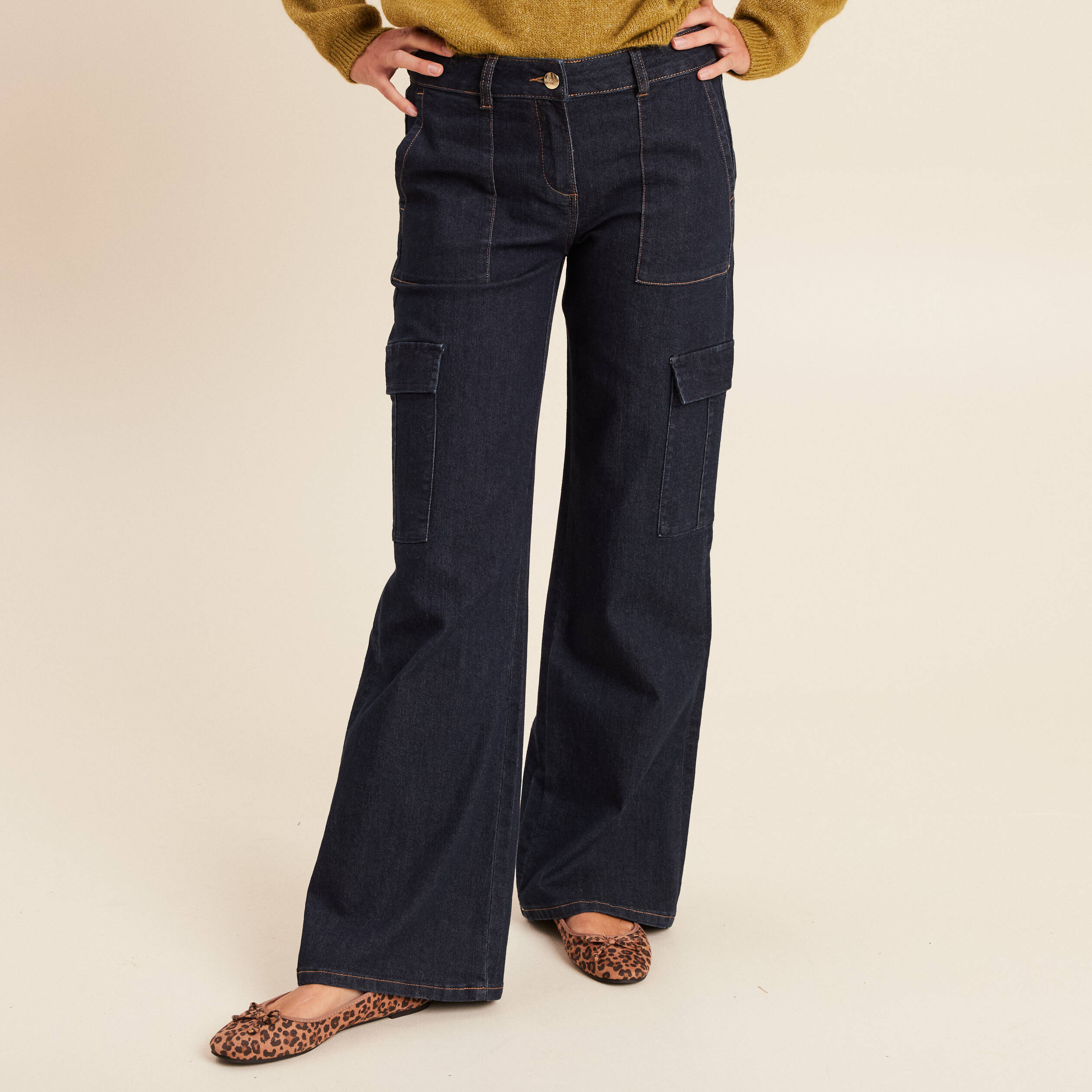 Jean bootcut taille basculée denim brut femme Bréal