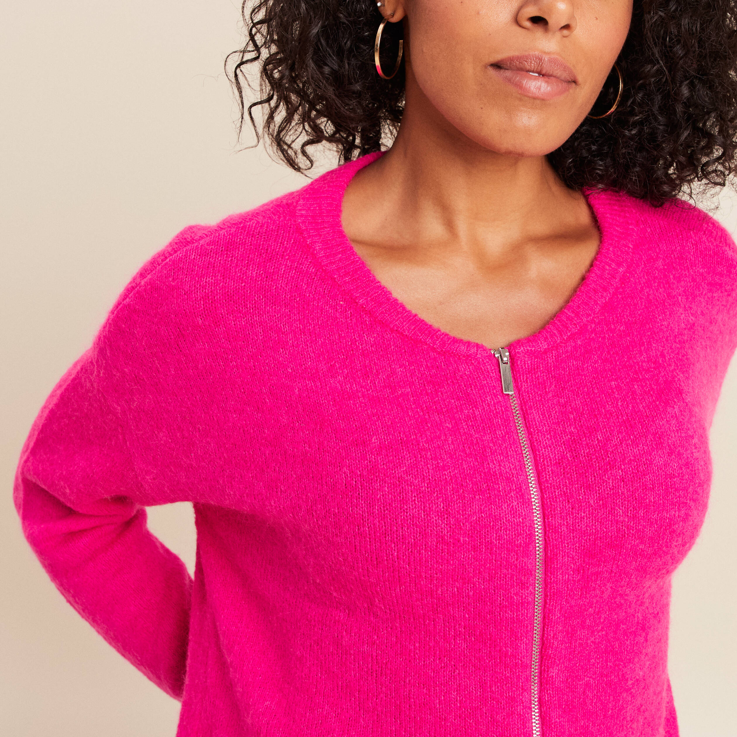 Gilet zippé manches longues rose fushia femme Bréal
