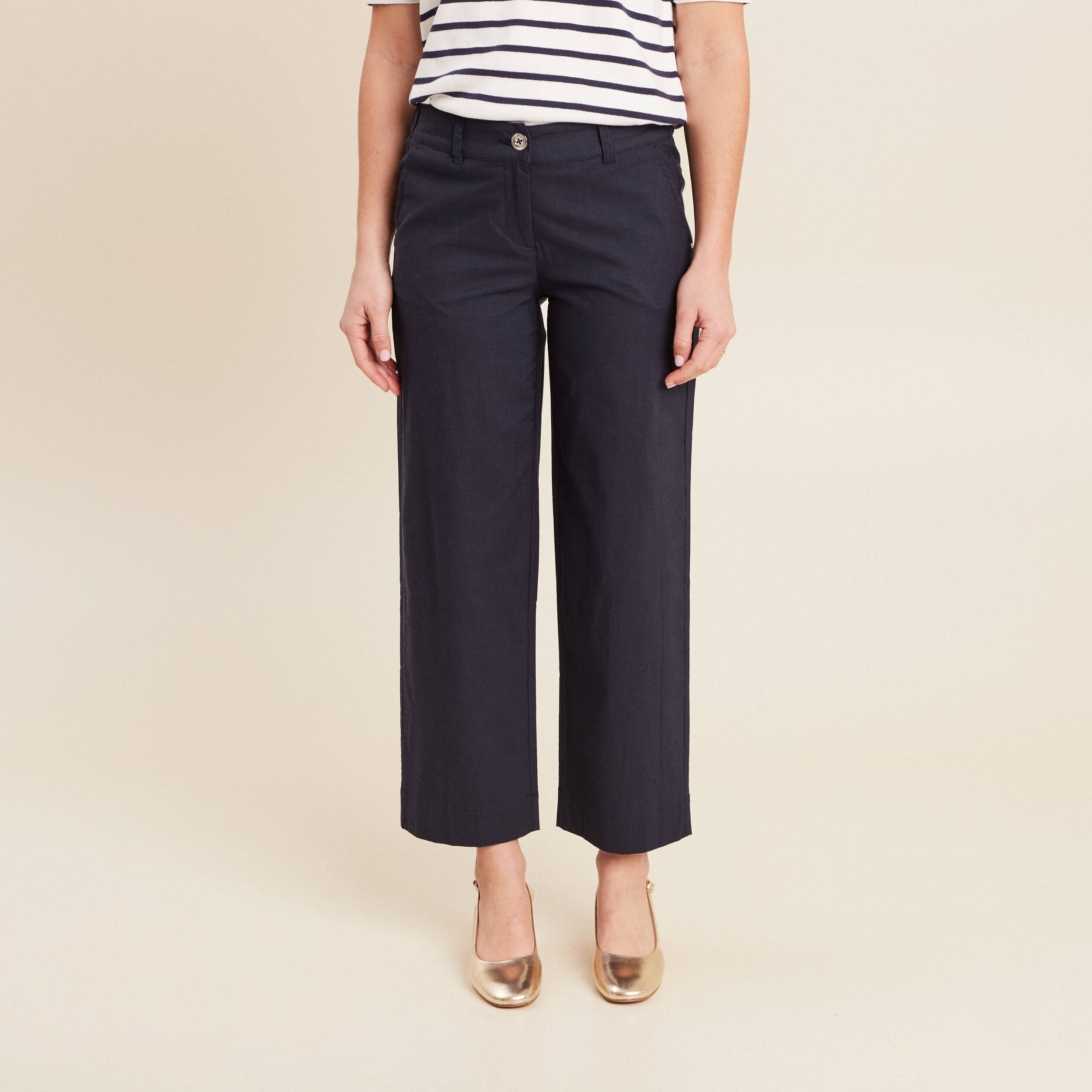 Pantalon large 7/8ème bleu foncé femme