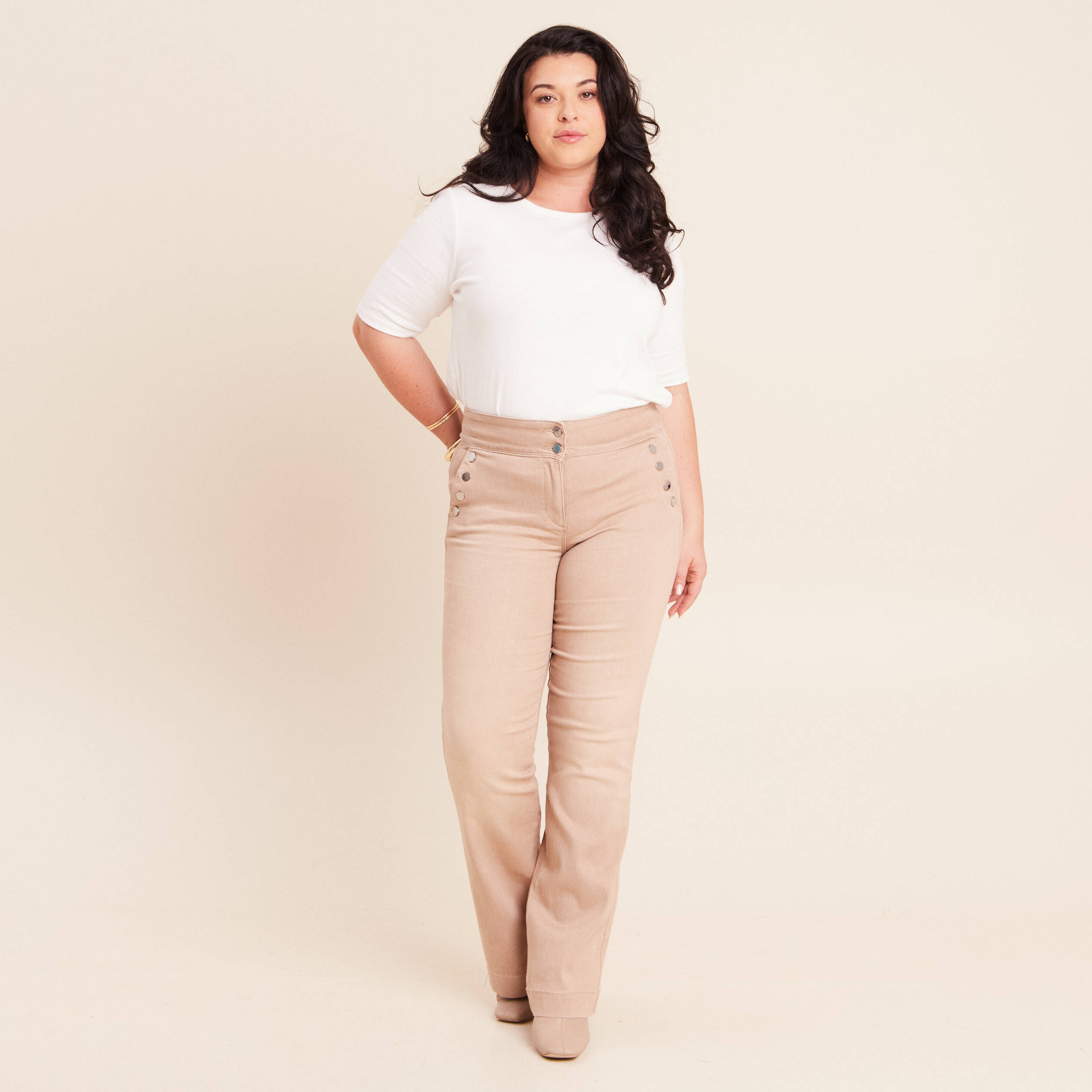 Jean coupe bootcut taille haute sable femme