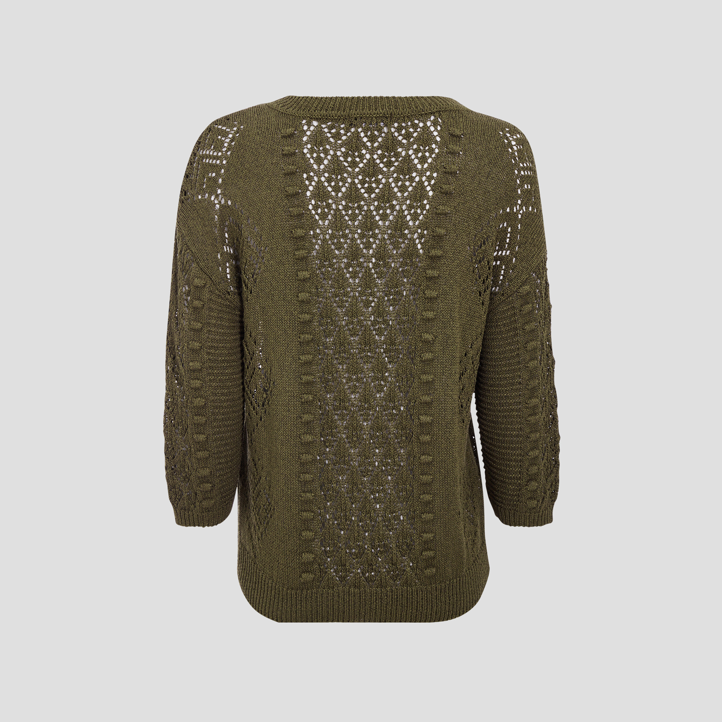 Pull à manches 3/4 vert olive femme