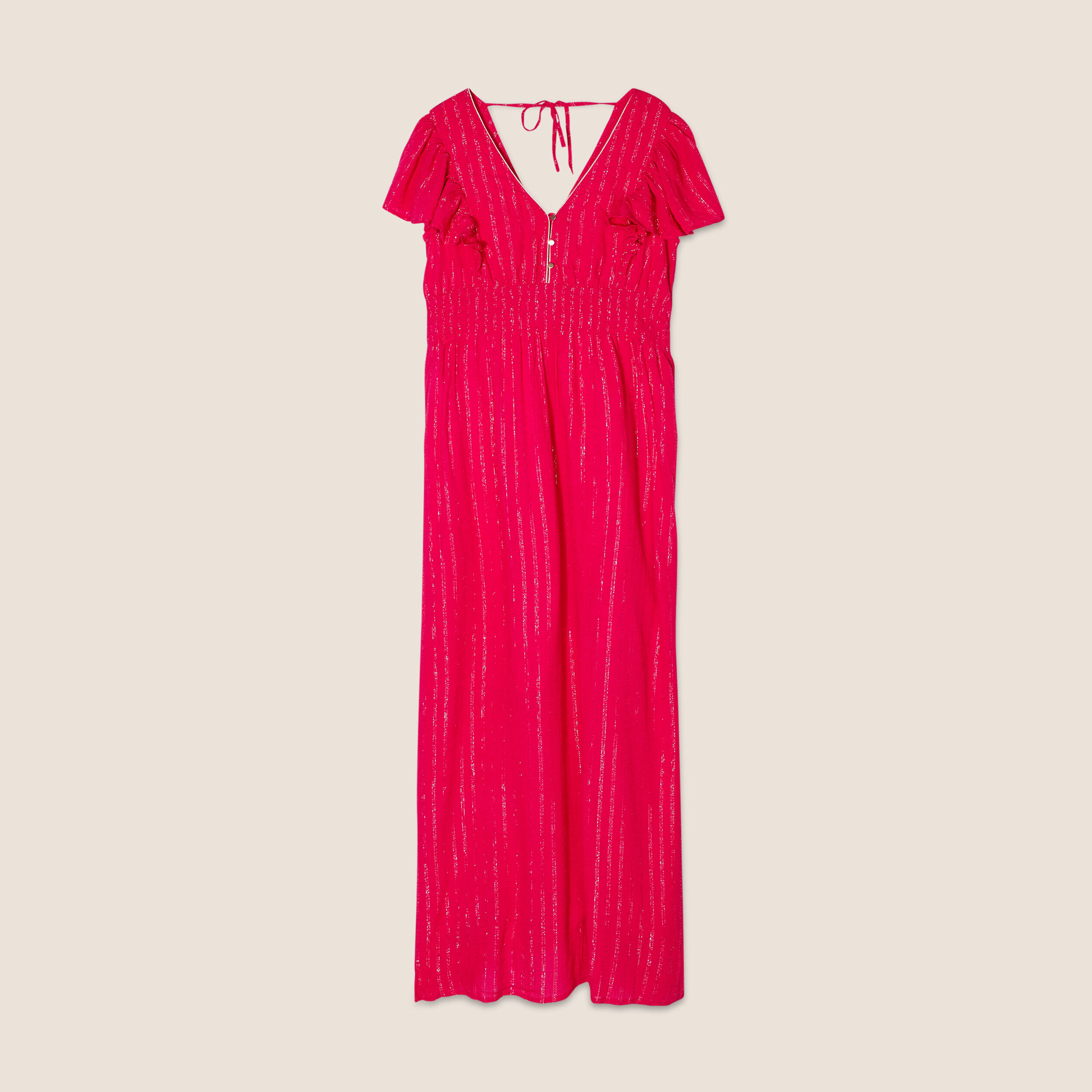 Robe longue droite fluide rose fushia femme