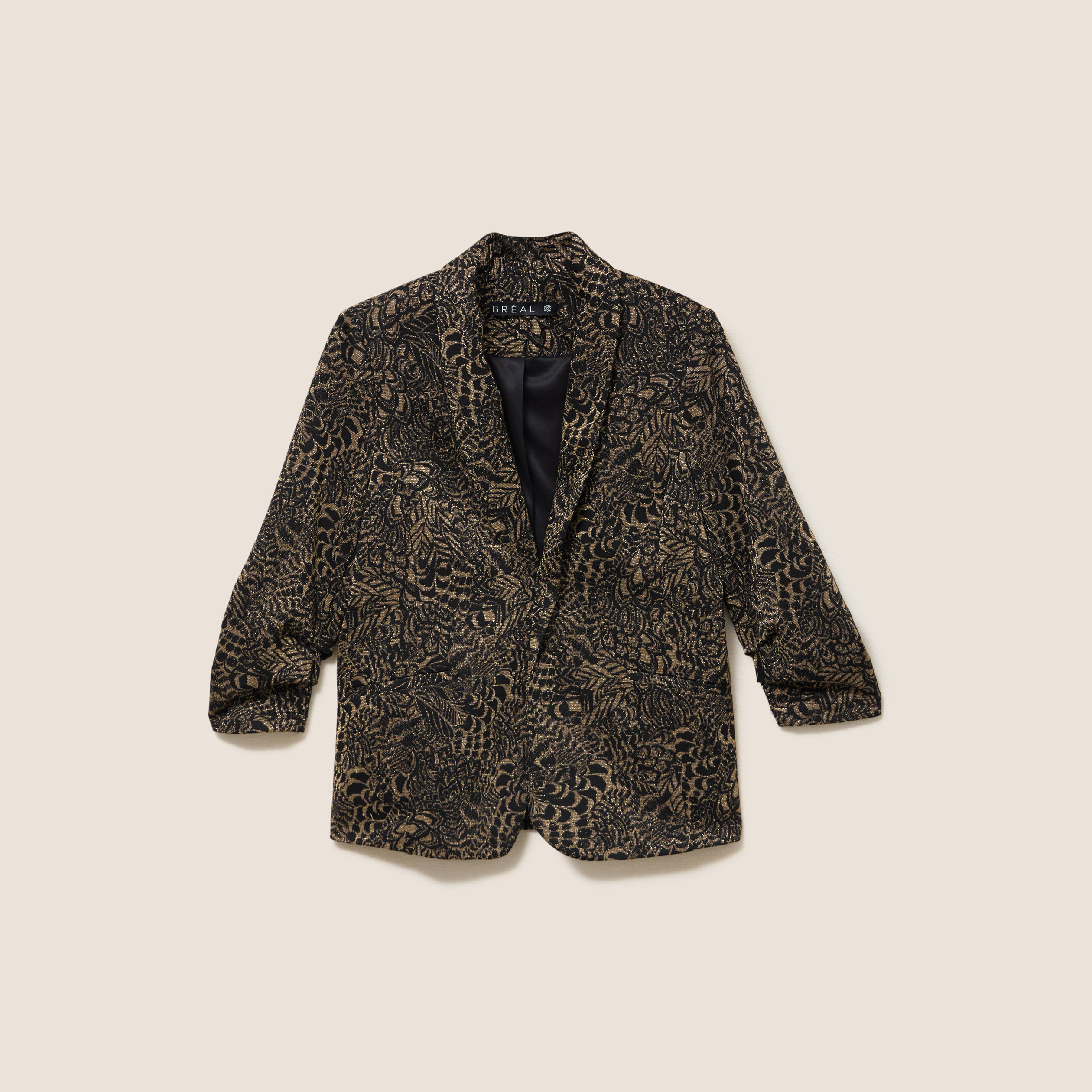 Veste cintr&eacute;e manches 3/4 col ch&acirc;le vert kaki femme