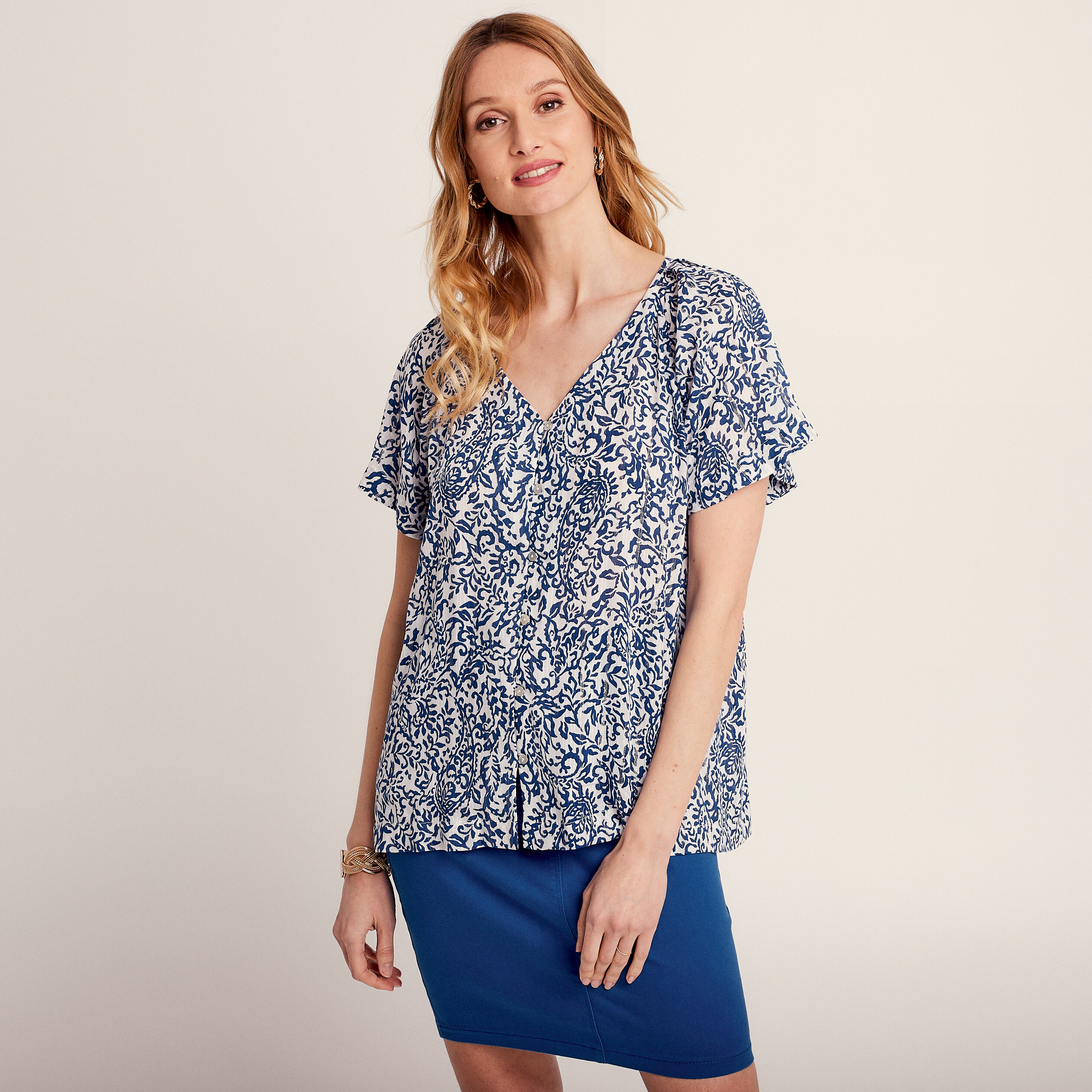 Blouse manches courtes blanc femme