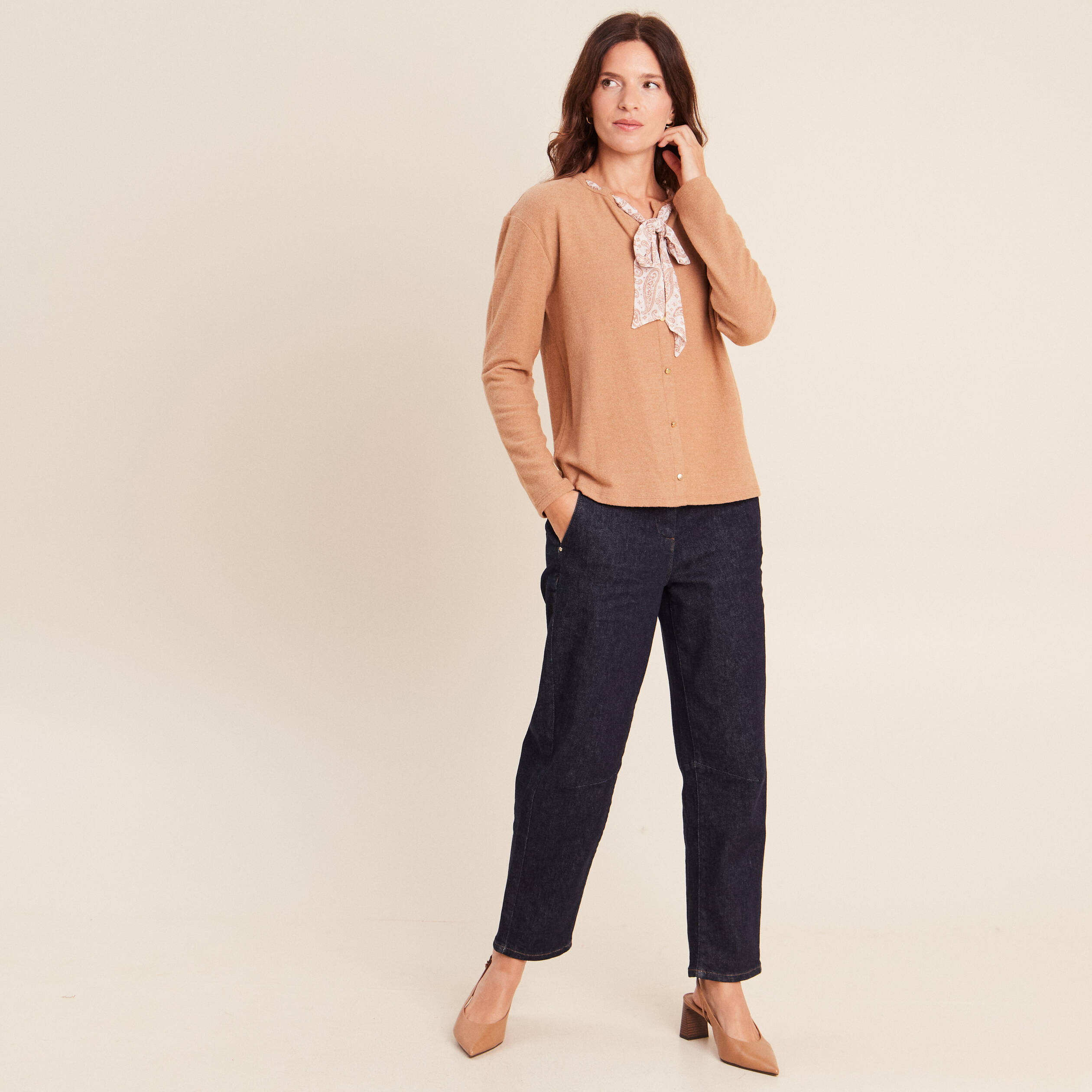 Cardigan manches longues beige femme
