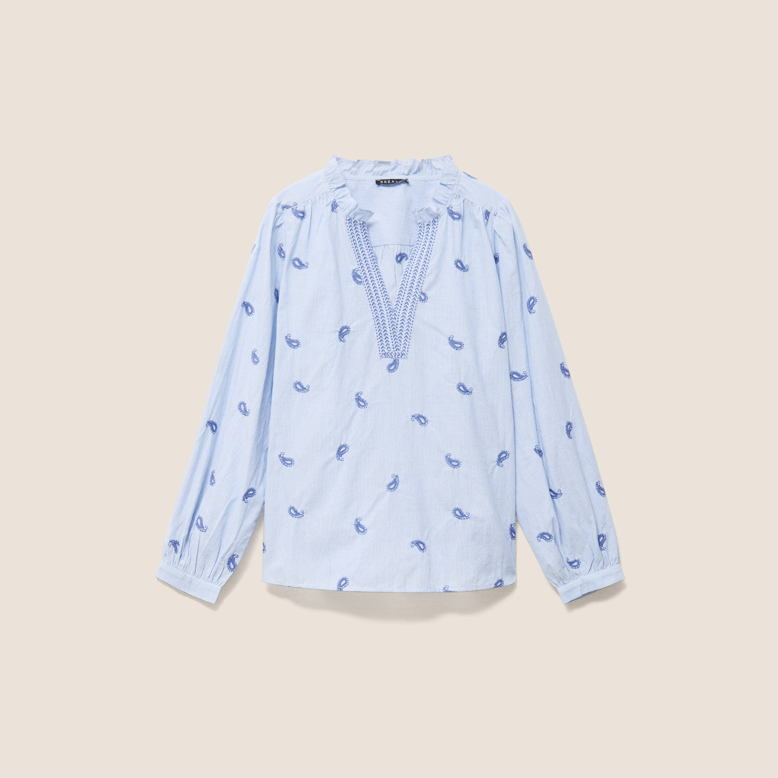 Blouse ample manches longues fluide bleu femme