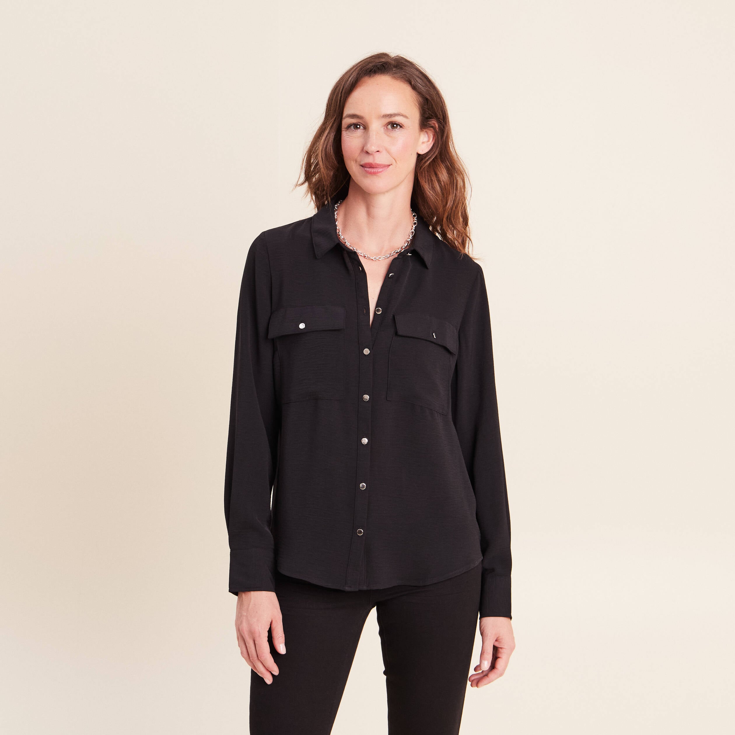 Chemise manches longues noir femme
