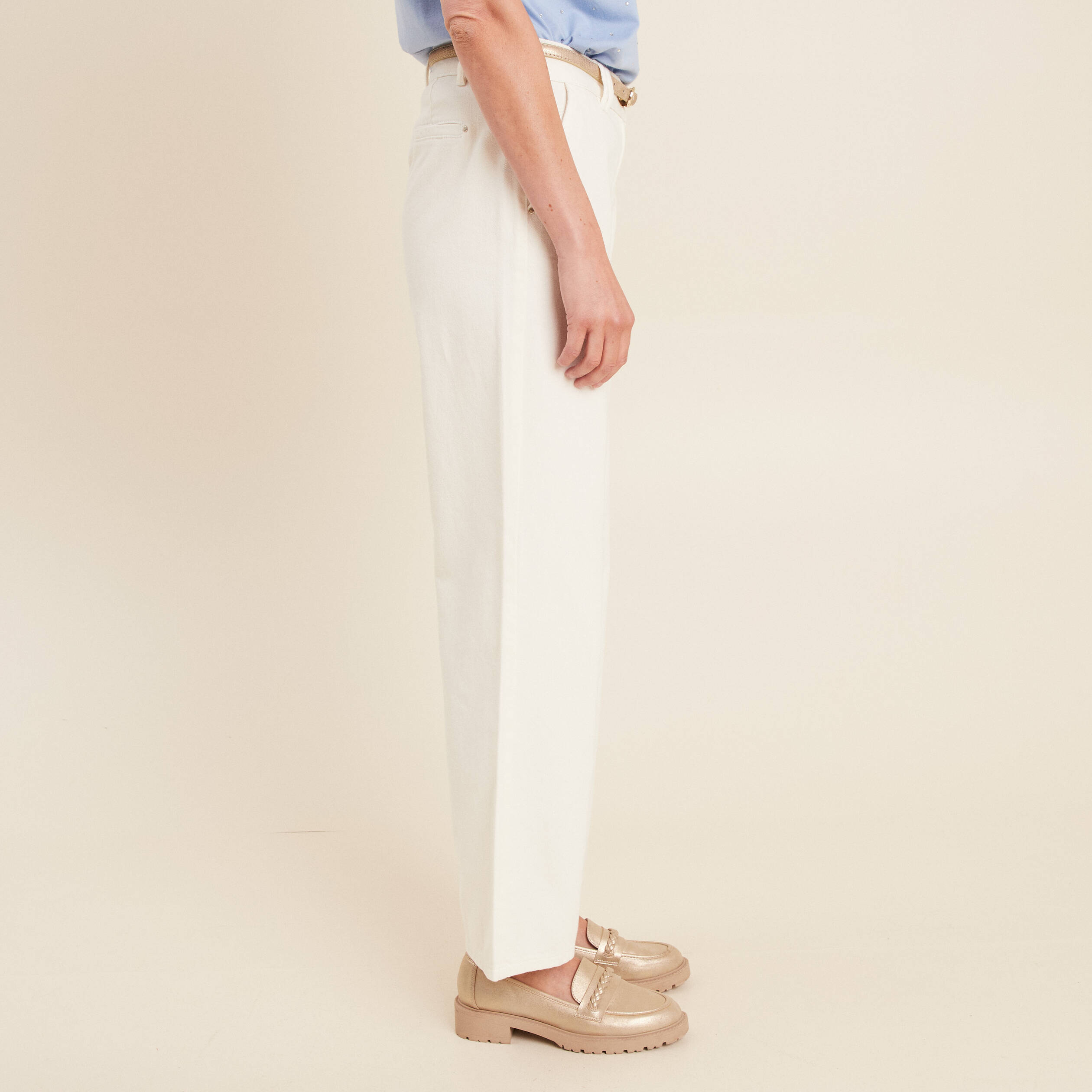 pantalon droit taille basculee ecru femme Pantalon droit taille basculée ecru femme