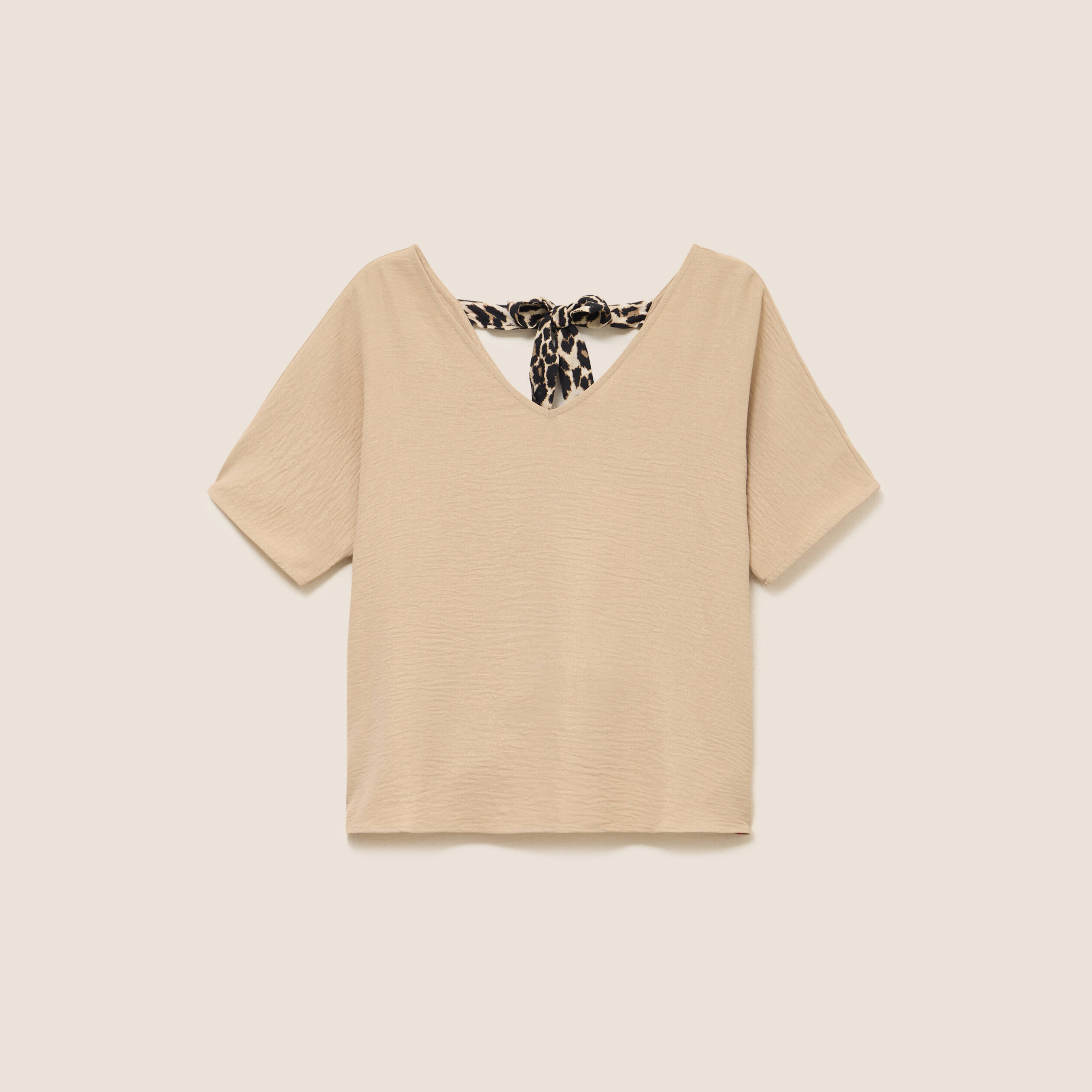 Blouse col v manches 3/4 brillante sable femme