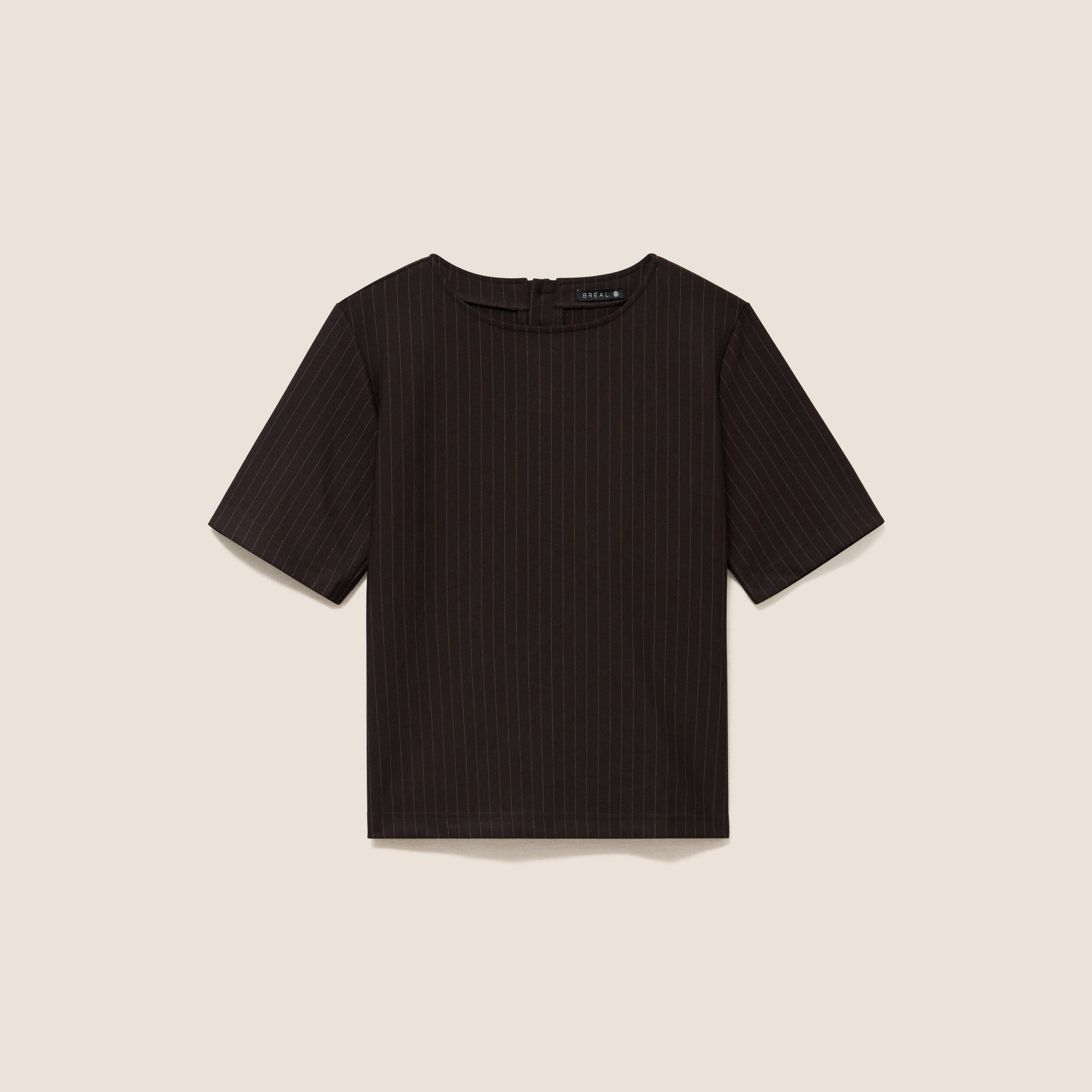 T-shirt droit col rond manches courtes marron femme