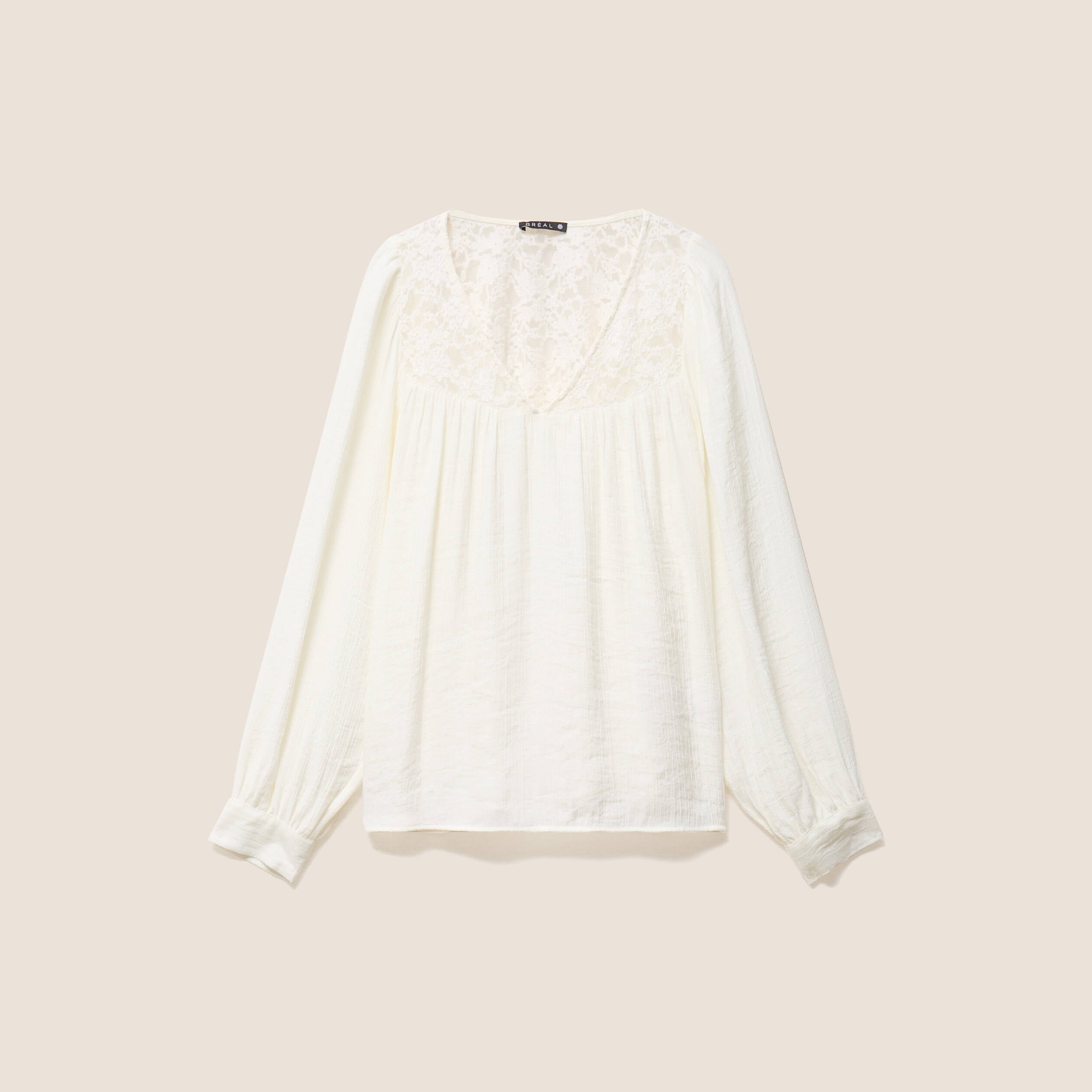 Chemise ample col v manches longues ecru femme