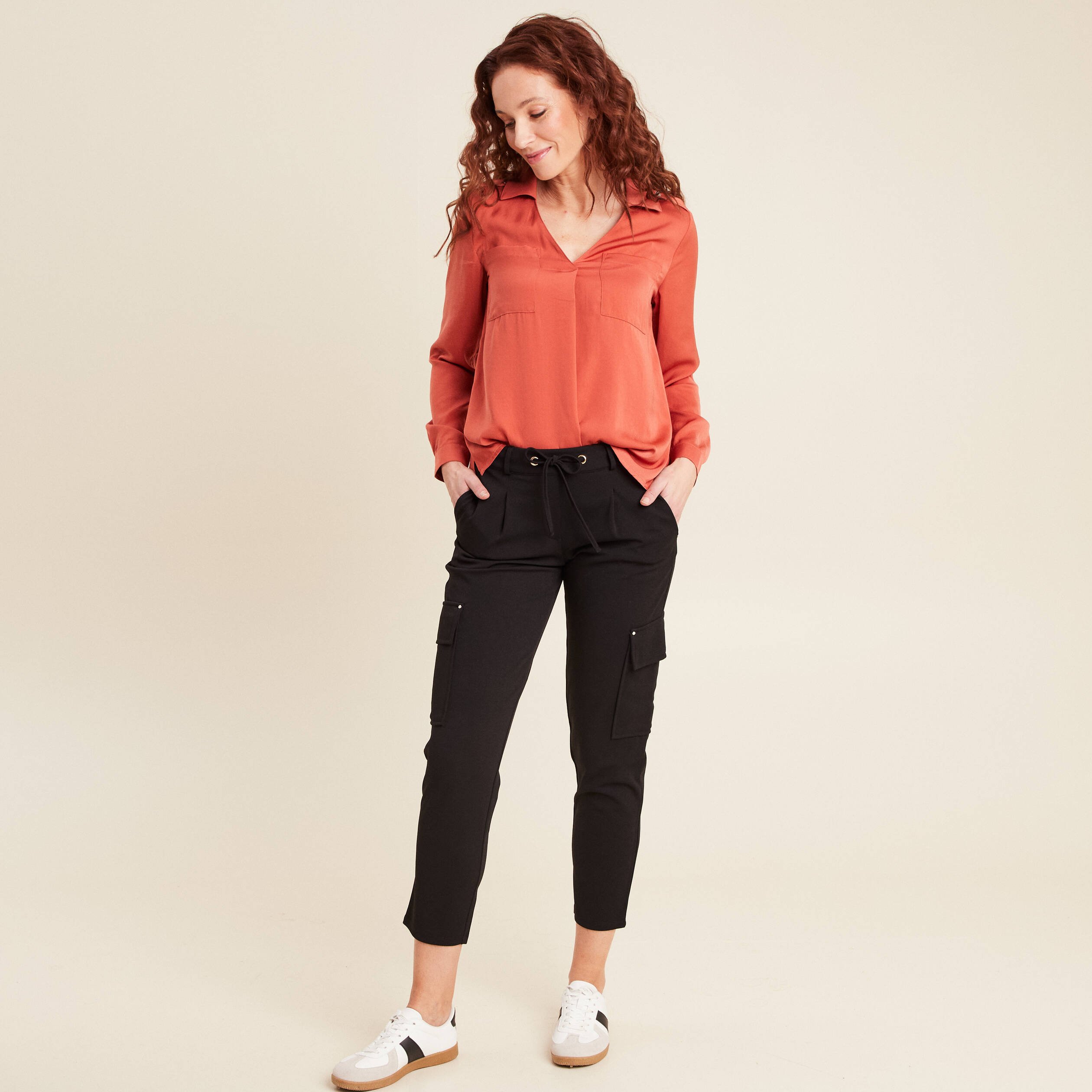 Pantalon cargo flou noir femme