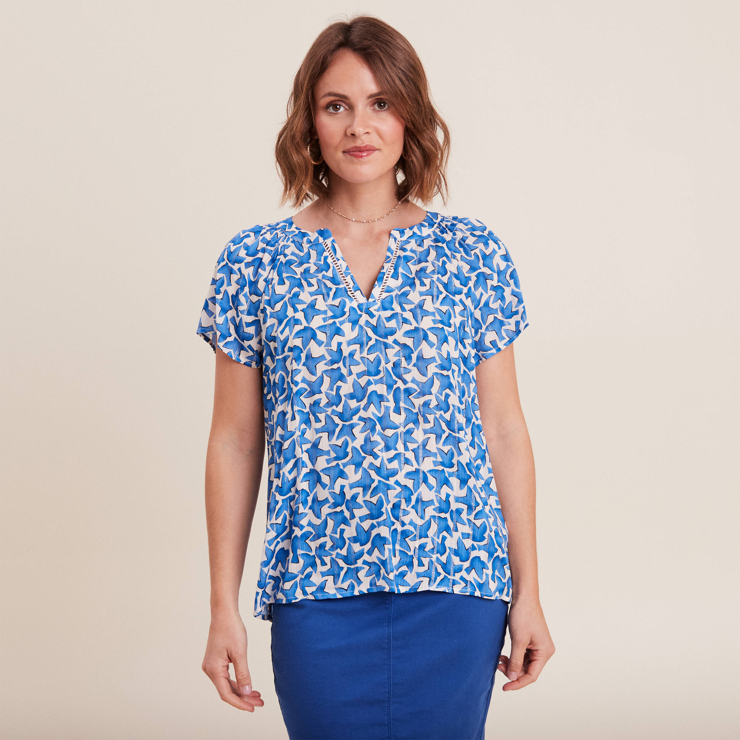 Blouse manches courtes bleu femme