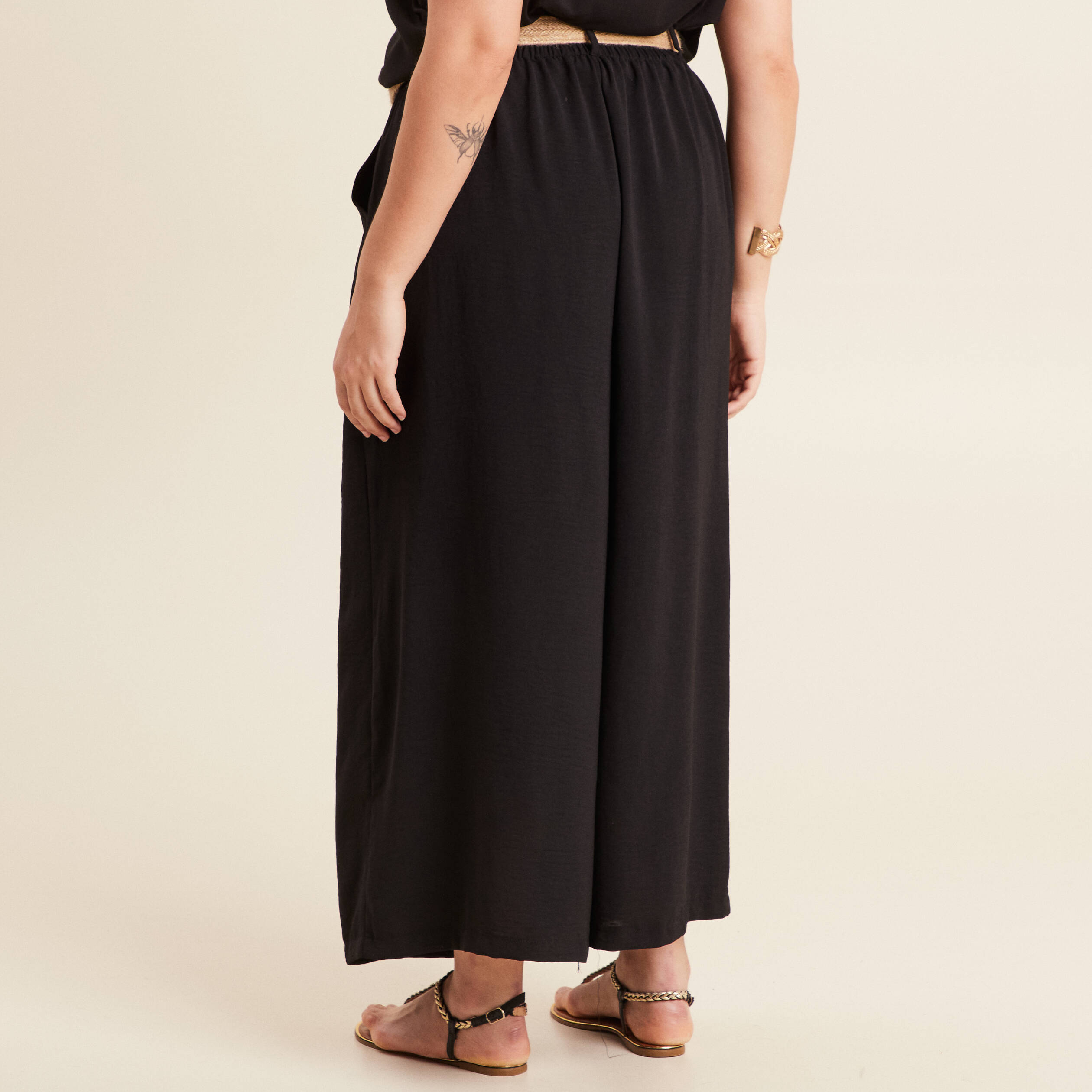 Pantalon jupe-culotte large noir femme
