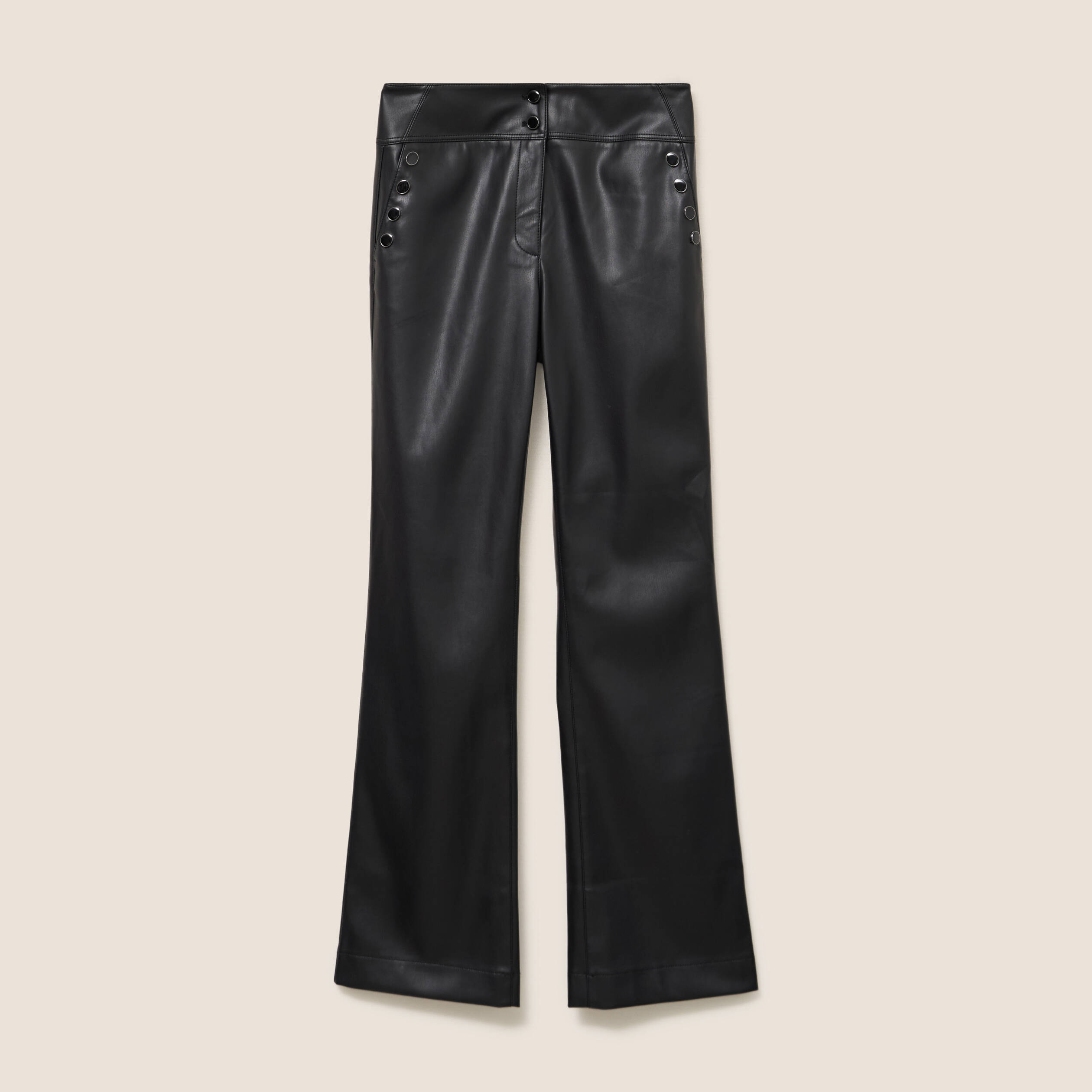 Pantalon bootcut taille haute similicuir noir femme