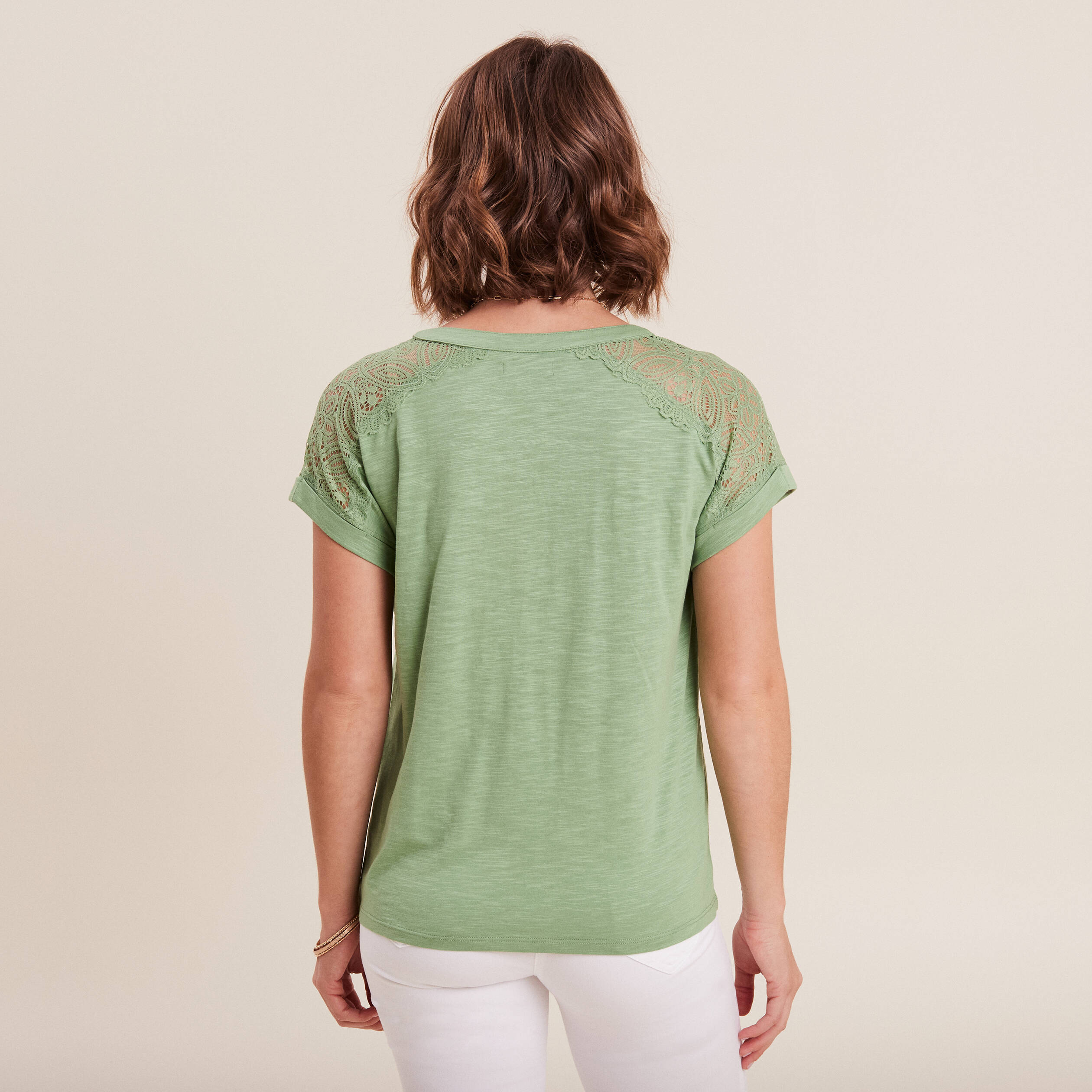 T-shirt manches courtes vert olive femme