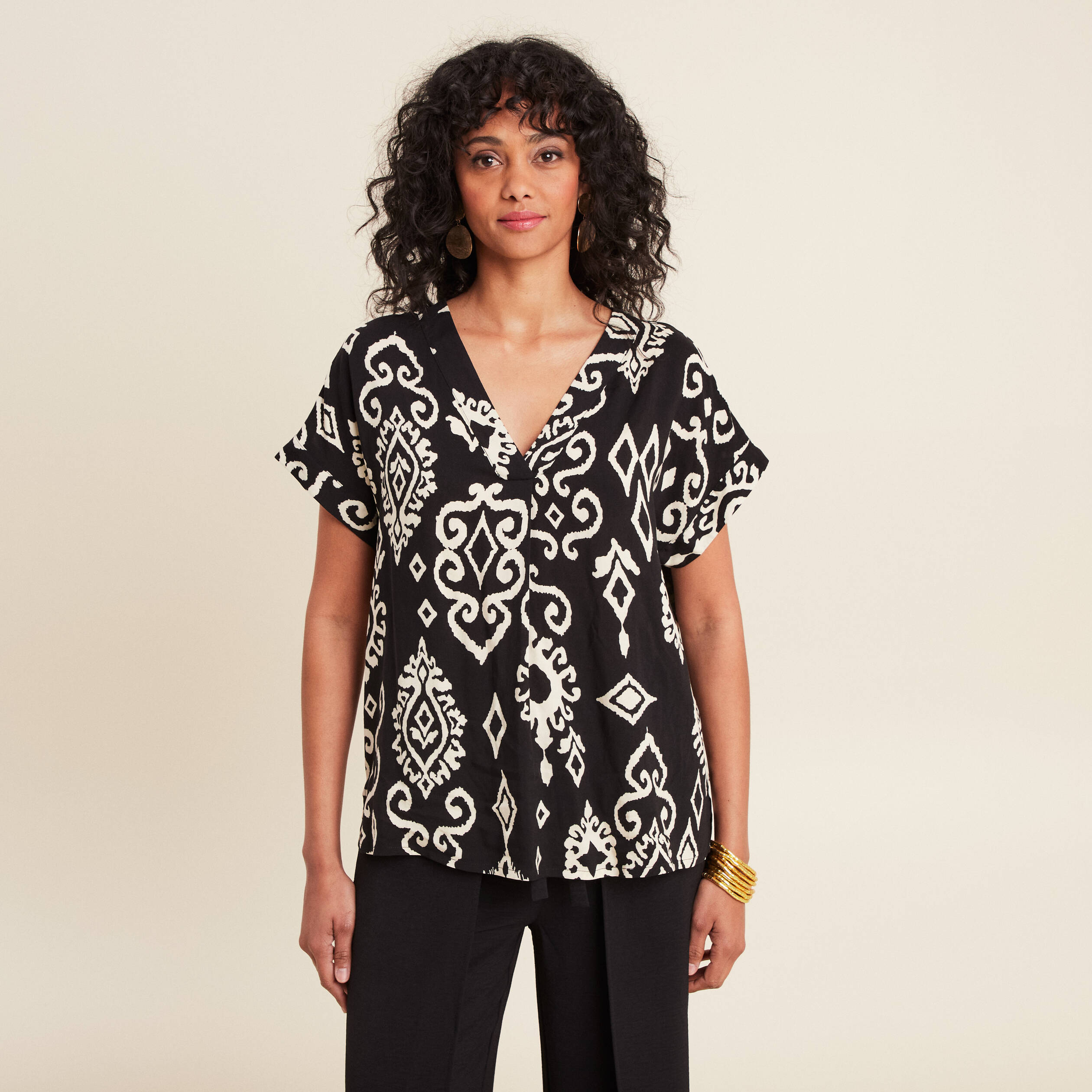 Blouse manches courtes noir femme