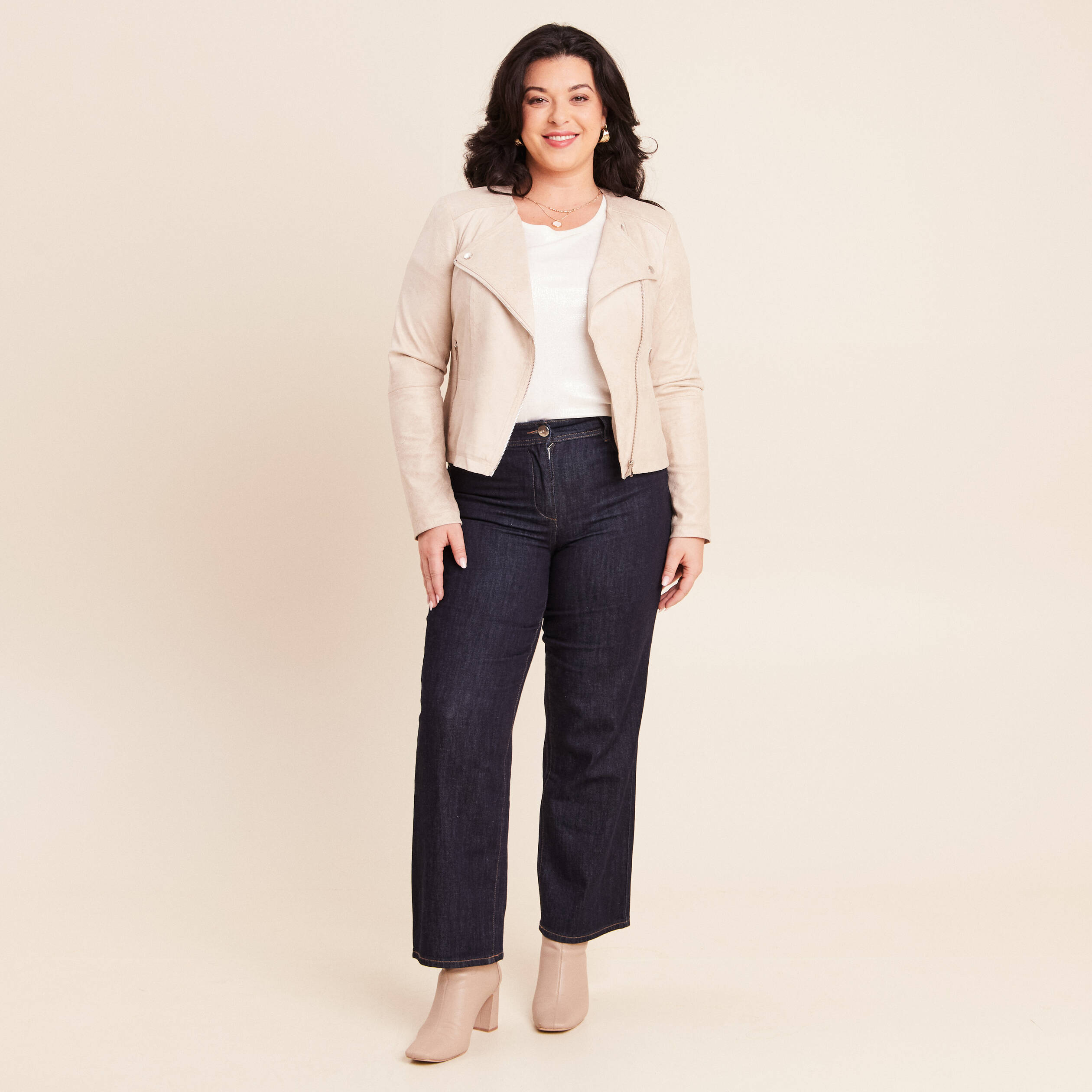 Veste droite zipp&eacute;e beige femme