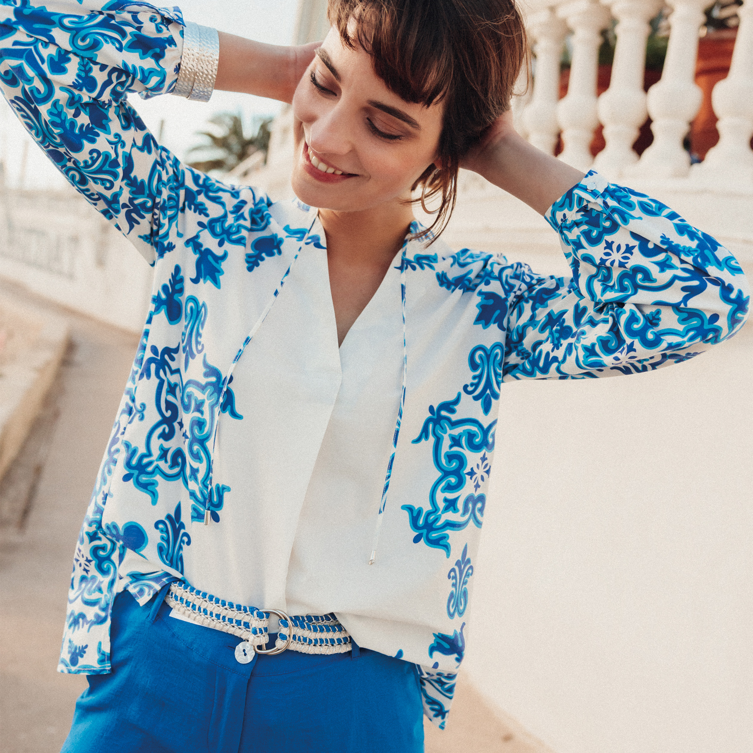 Blouse manches longues bleu femme