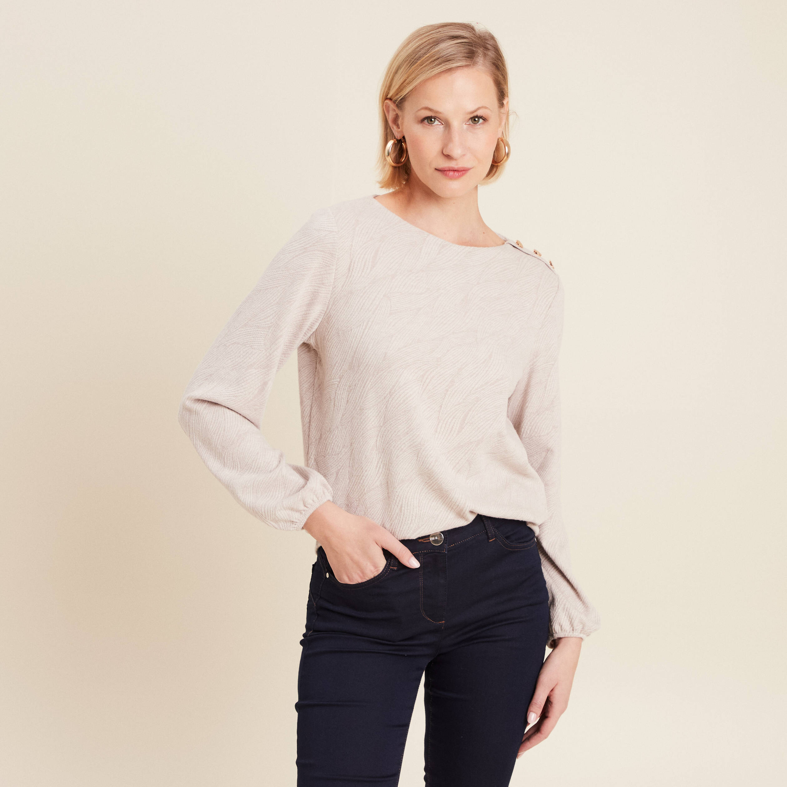 T-shirt manches longues beige femme