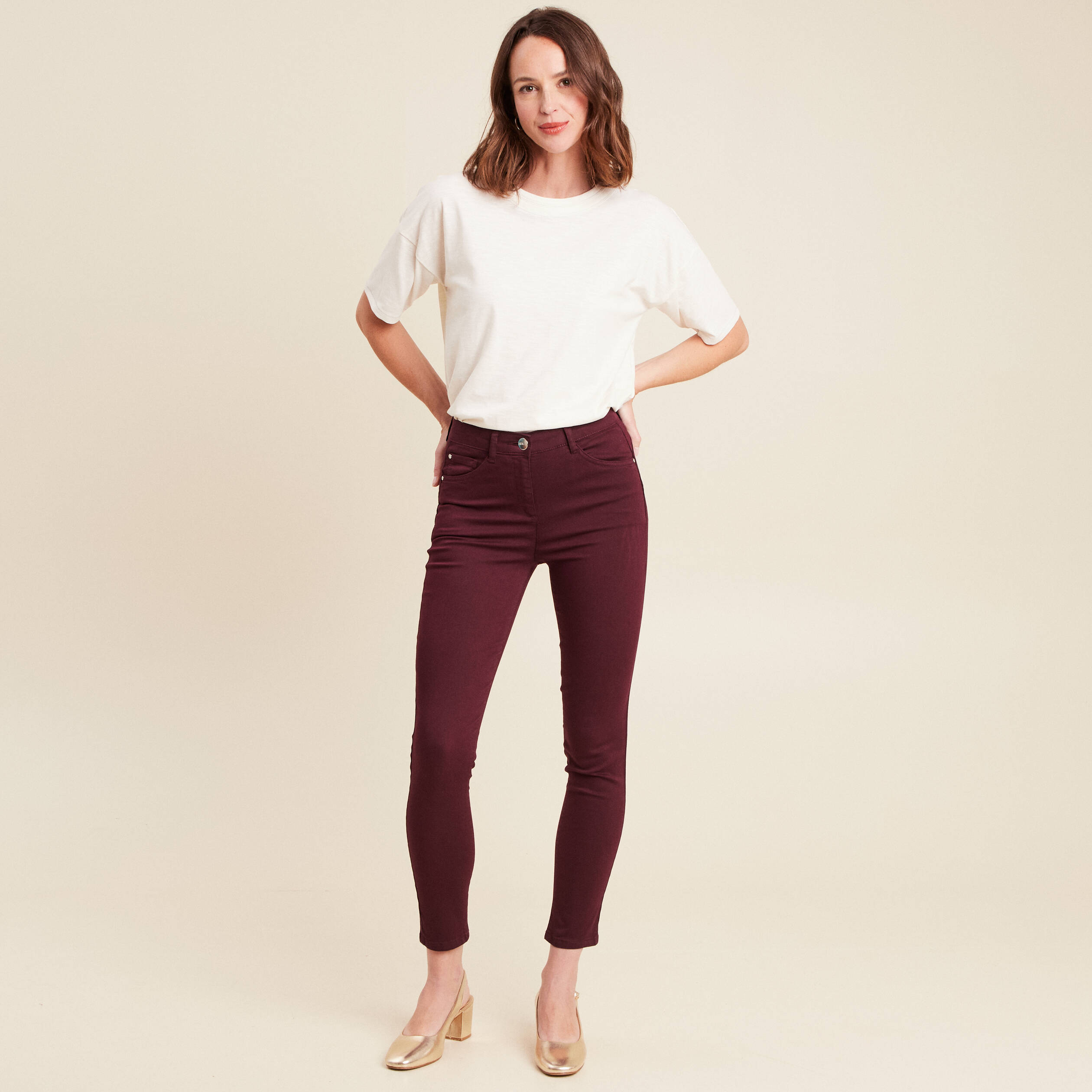 Pantalon magique Le L&eacute;ger coupe ajust&eacute;e bordeaux femme