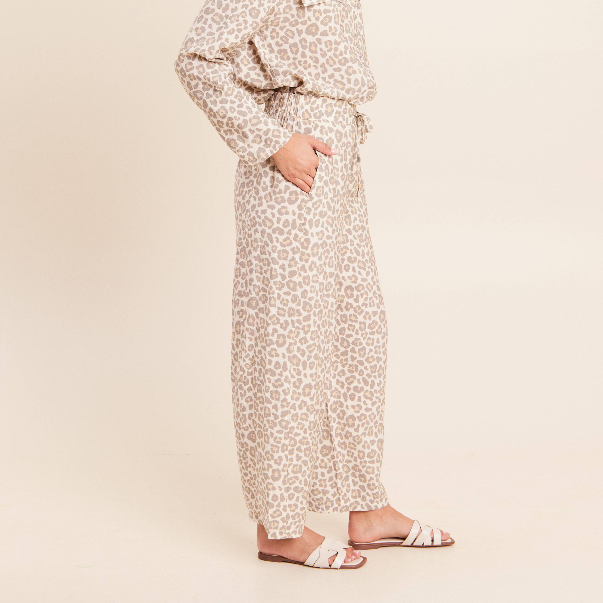 Pantalon coupe barrel taille haute blanc femme