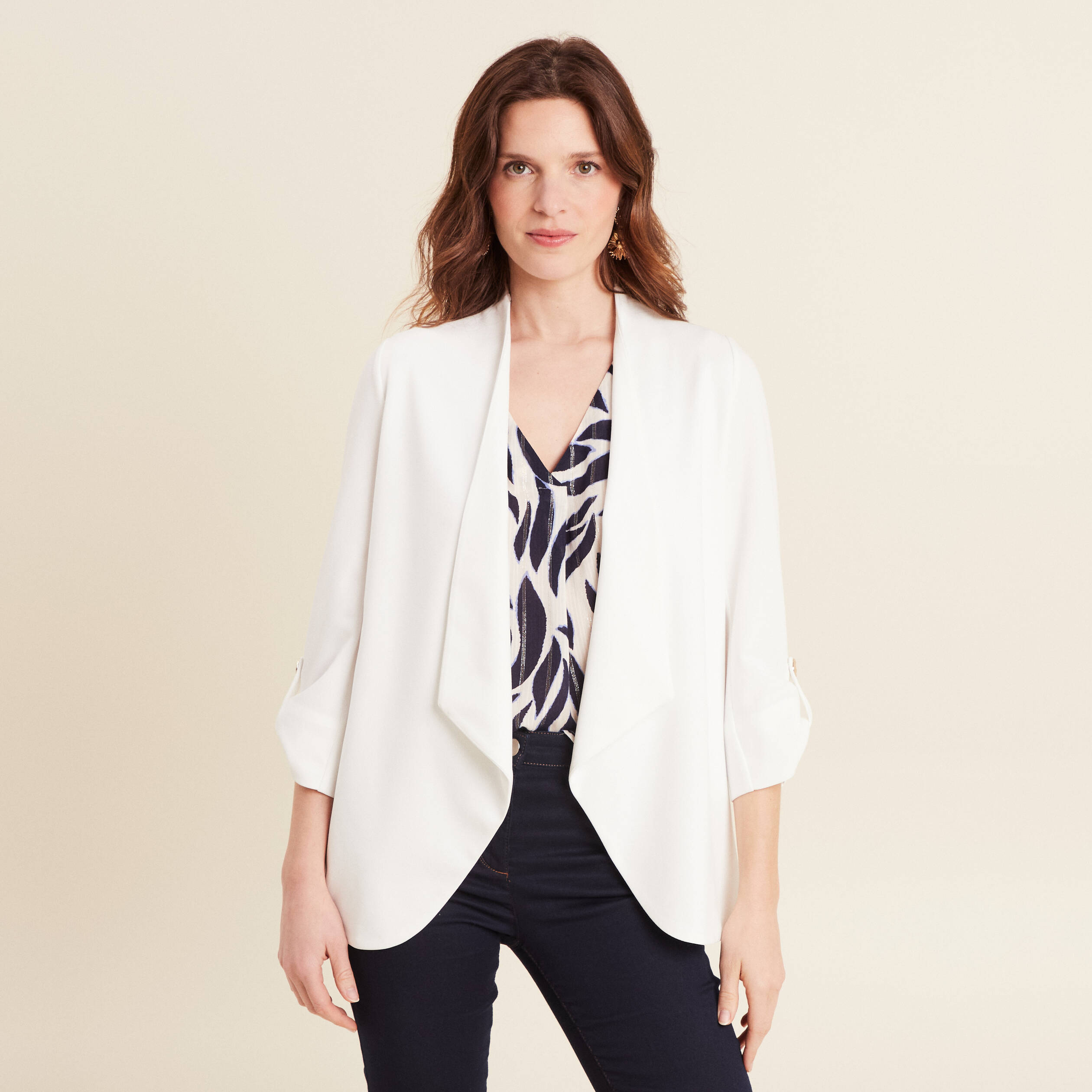 Veste esprit tailleur cascade ecru femme