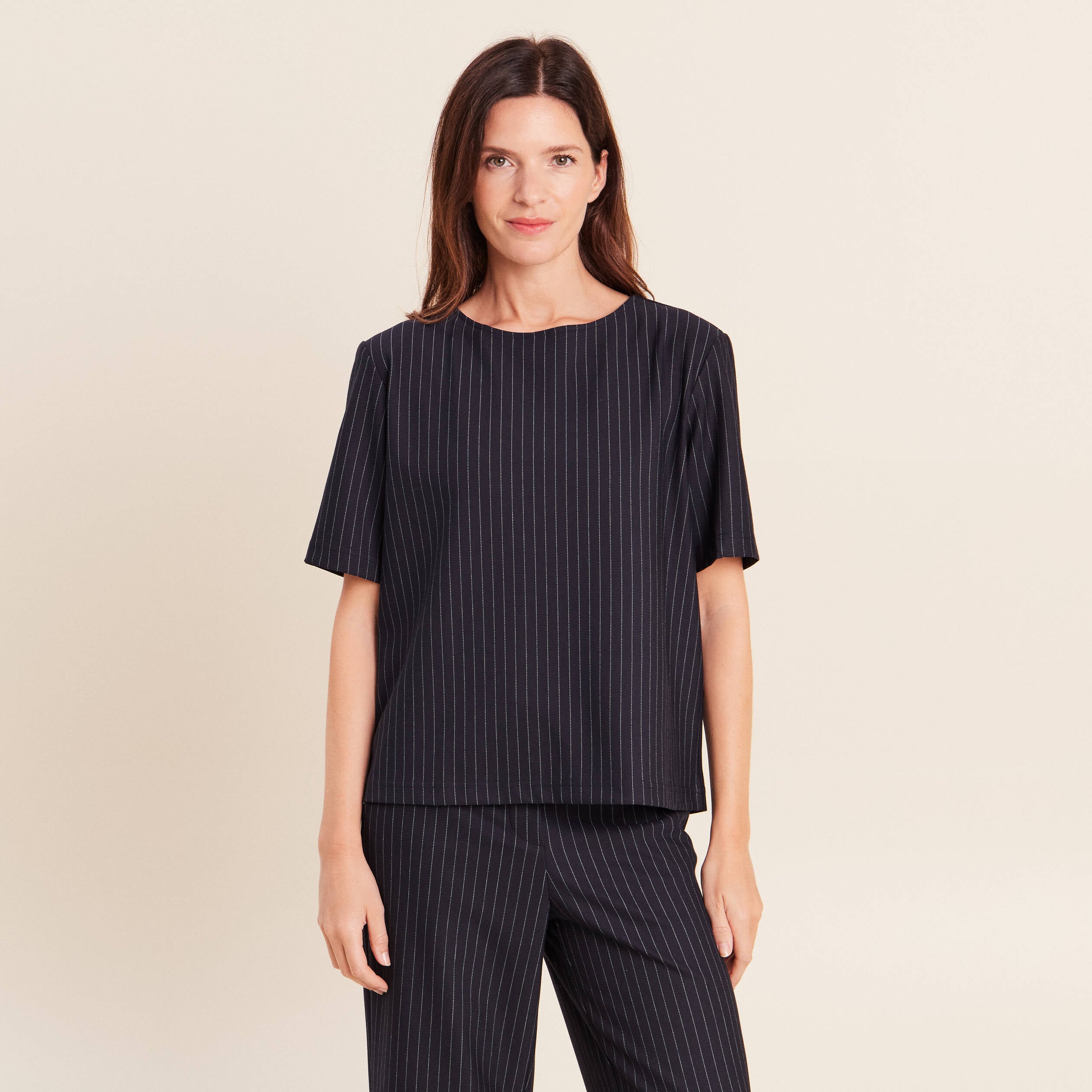 T-shirt droit col rond manches courtes bleu femme