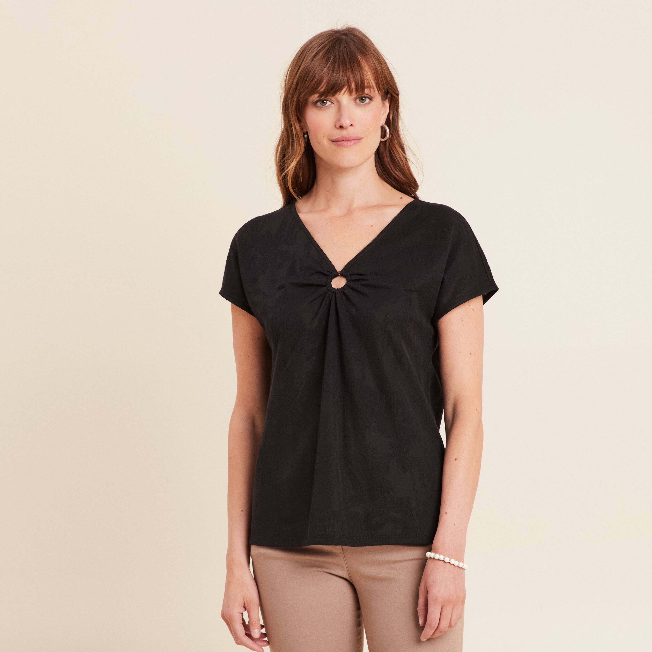 top col v manches courtes noir femme Top col V manches courtes noir femme