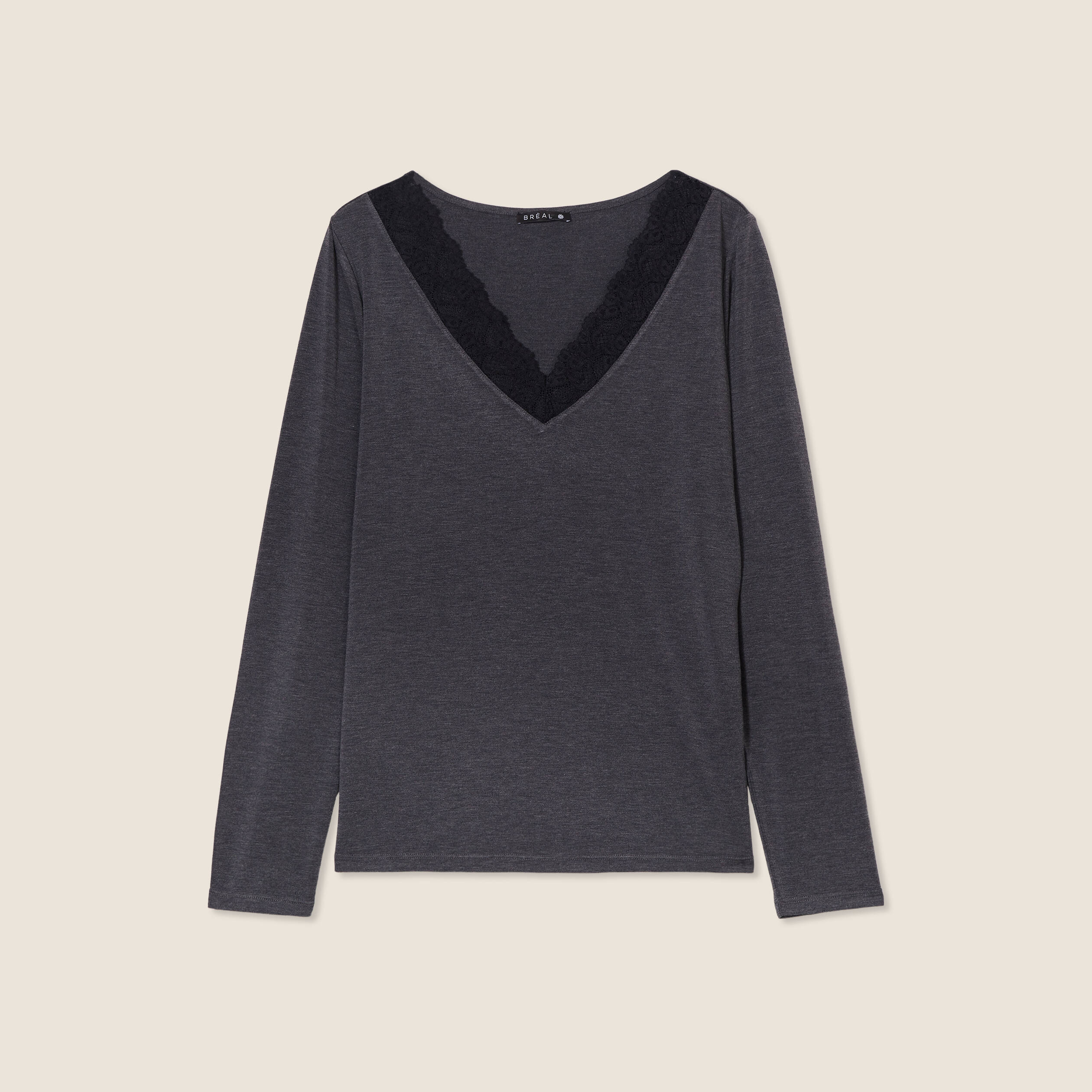T-shirt Dentelle Tons Noir Et Gris Motif Ethnique - Taille 38/40 - Occasion Très Bon état