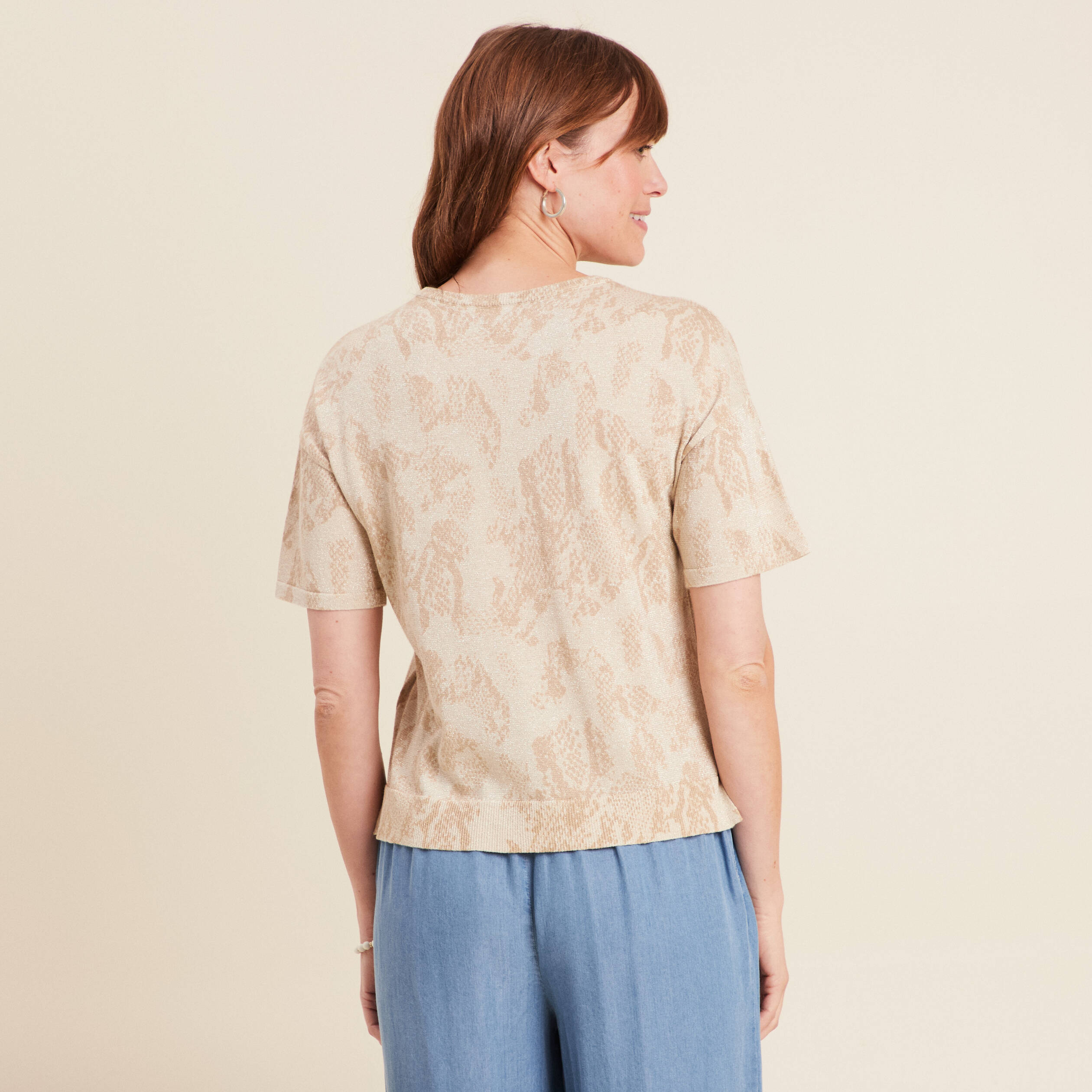 pull col rond manches courtes beige femme Pull col rond manches courtes beige femme