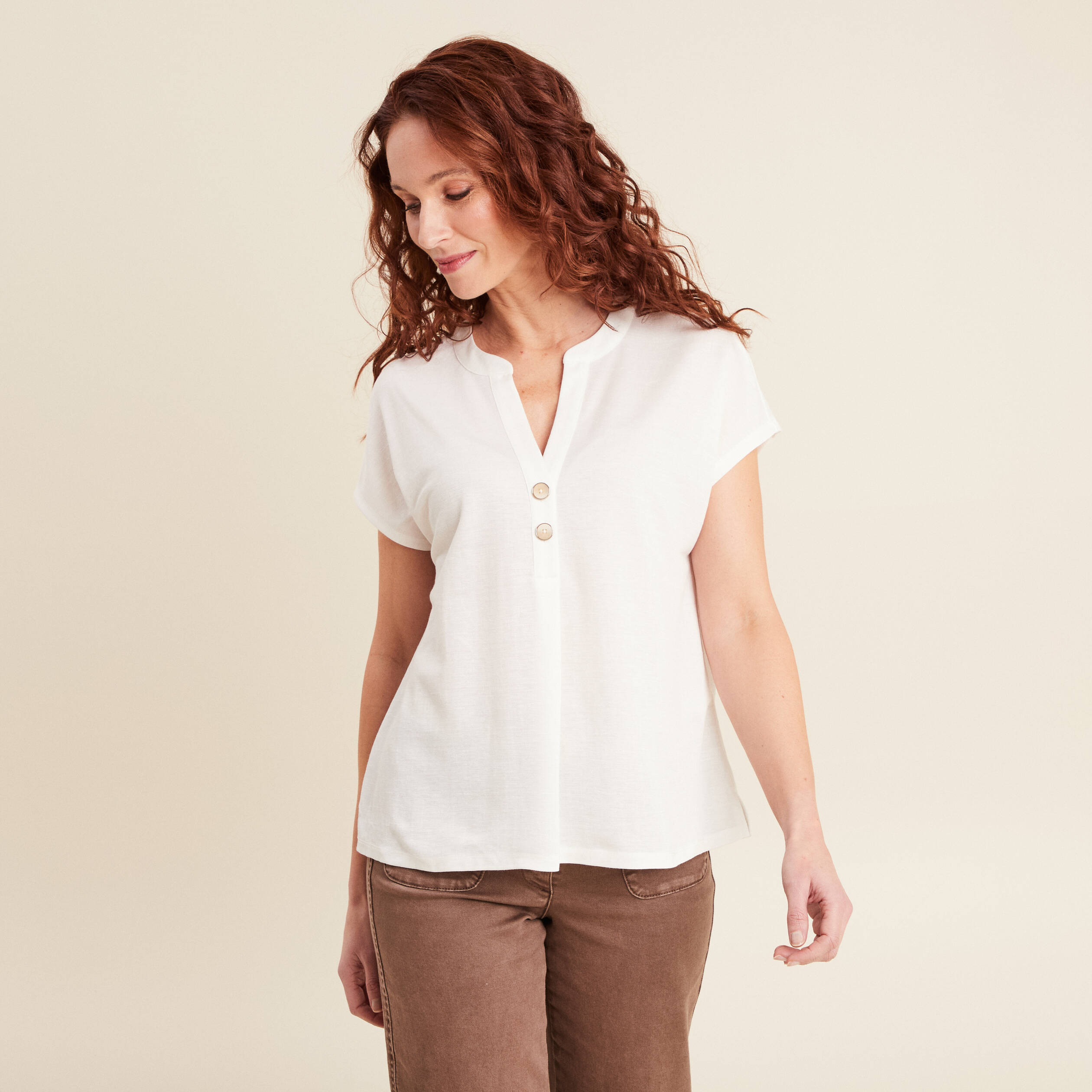 T-shirt manches courtes ecru femme