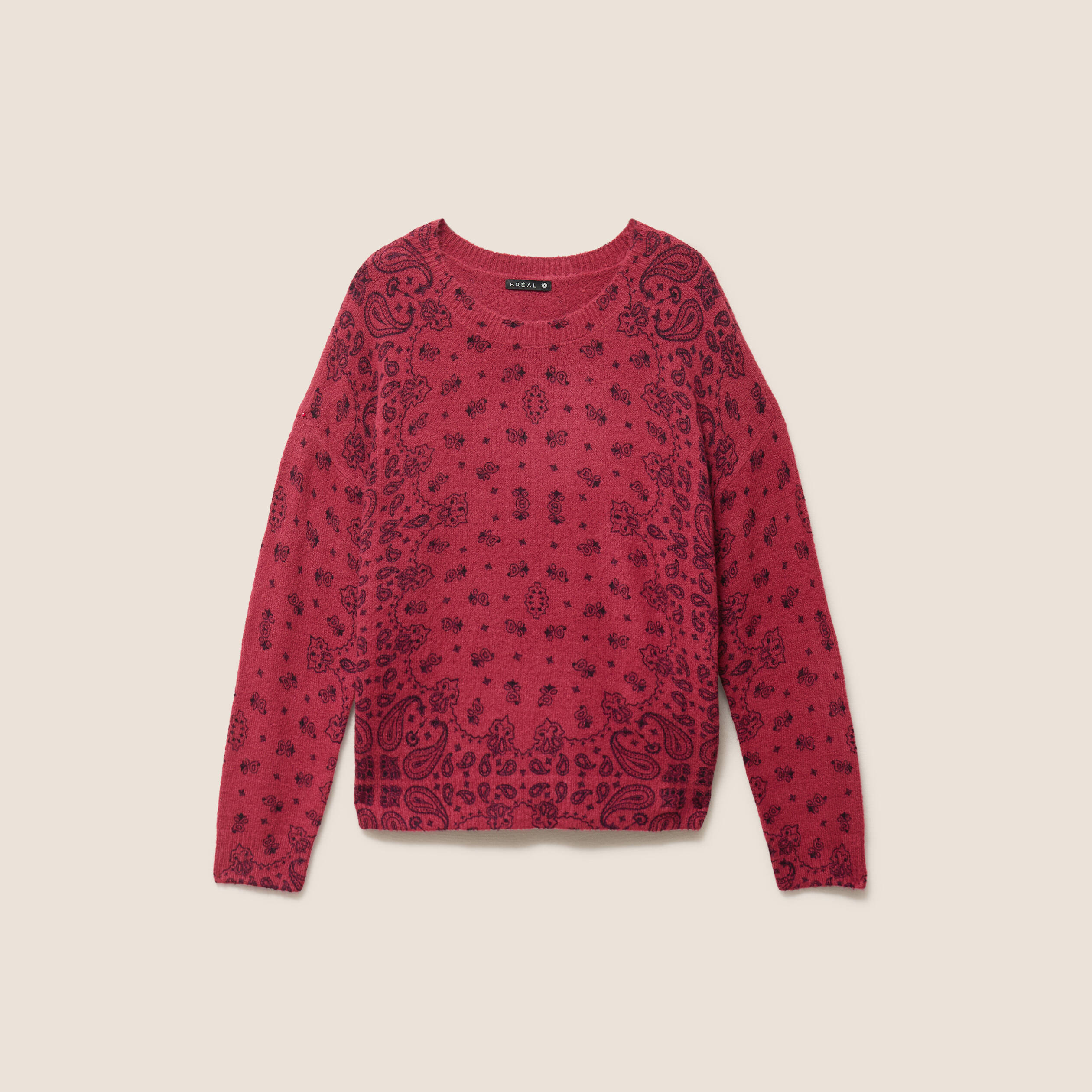 Pull col rond bordeaux femme