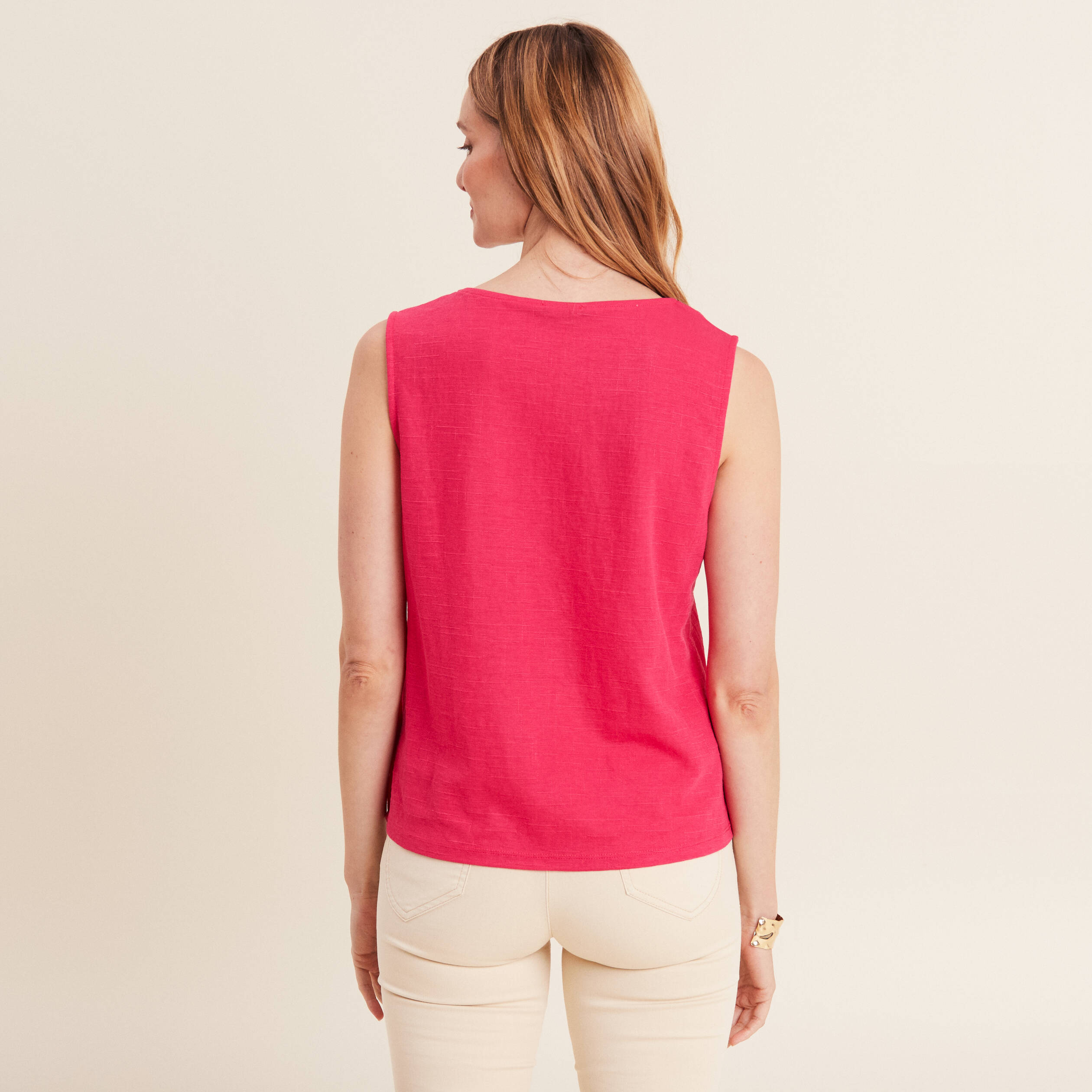 Débardeur sans manches noué rose framboise femme