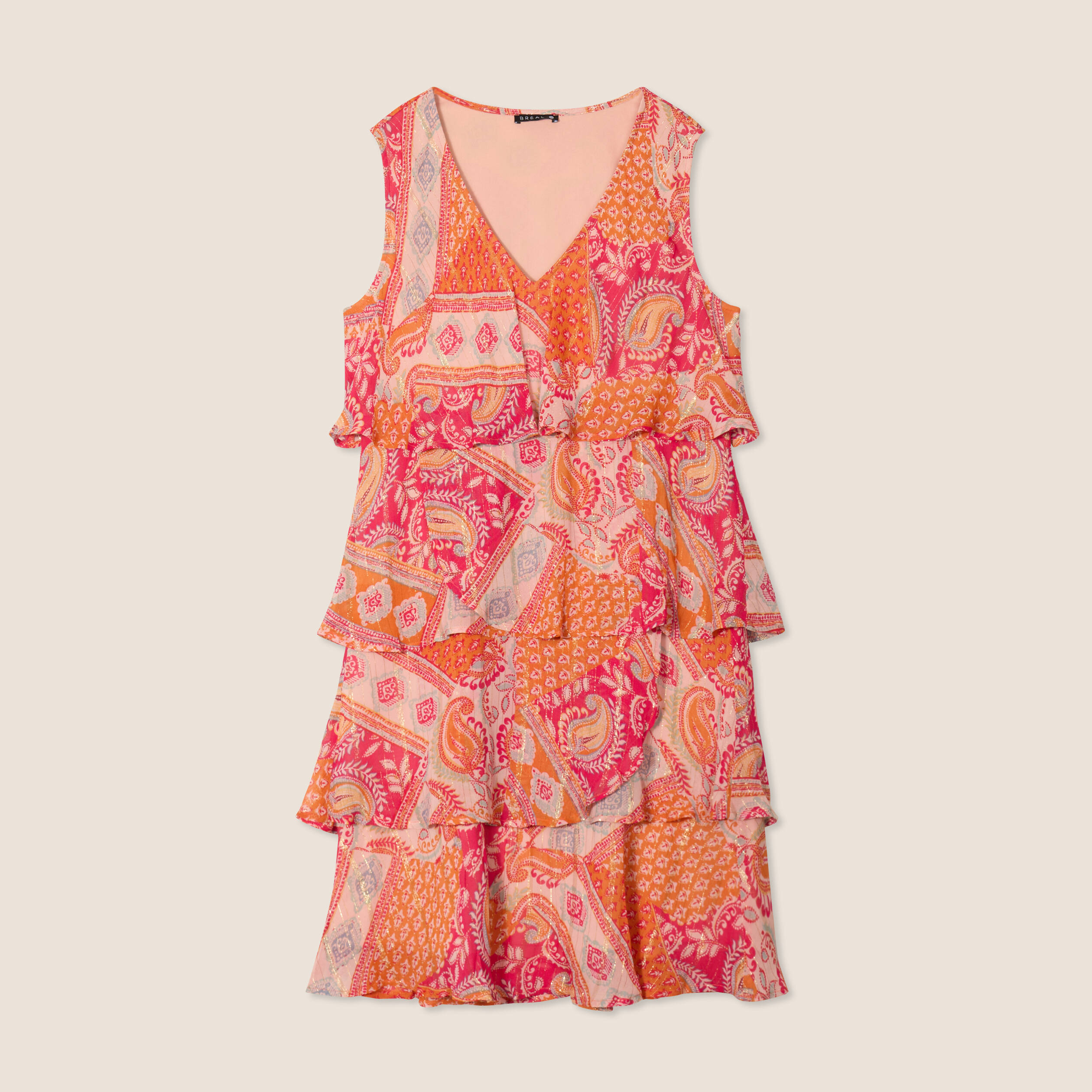 Robe évasée à volants orange femme