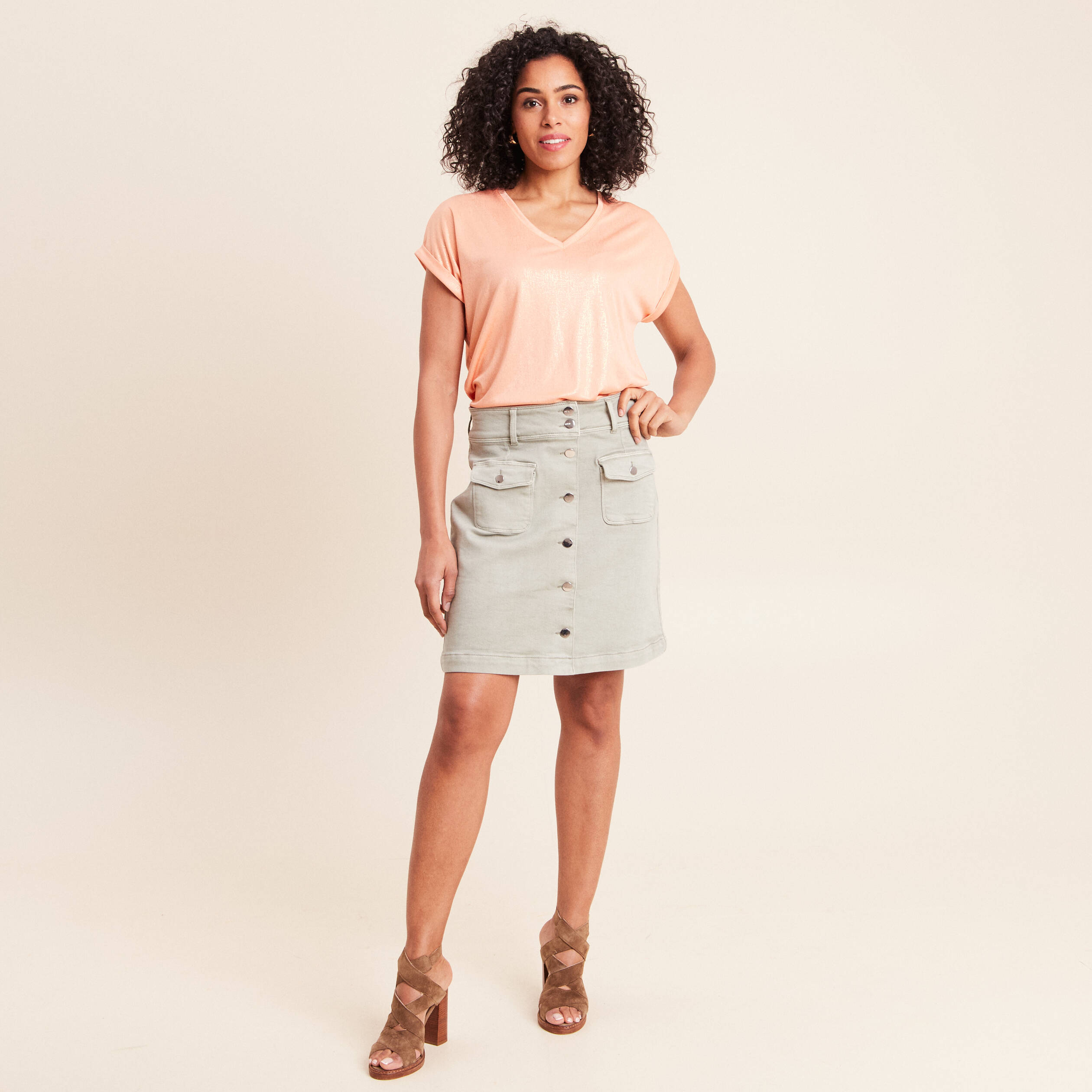T-shirt manches courtes rose saumon femme